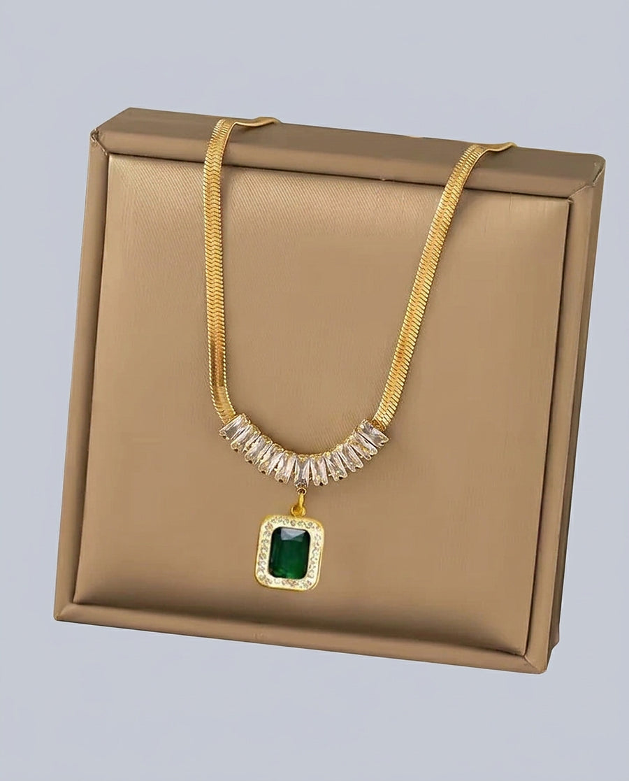 Women's Gold Emerald Necklace Statement Jewellery Jewelry Gift for Women Weddings Parties Prom and Everyday Wear - Front [Lystr 6acb2b4f55a6208493d7ae55:front]