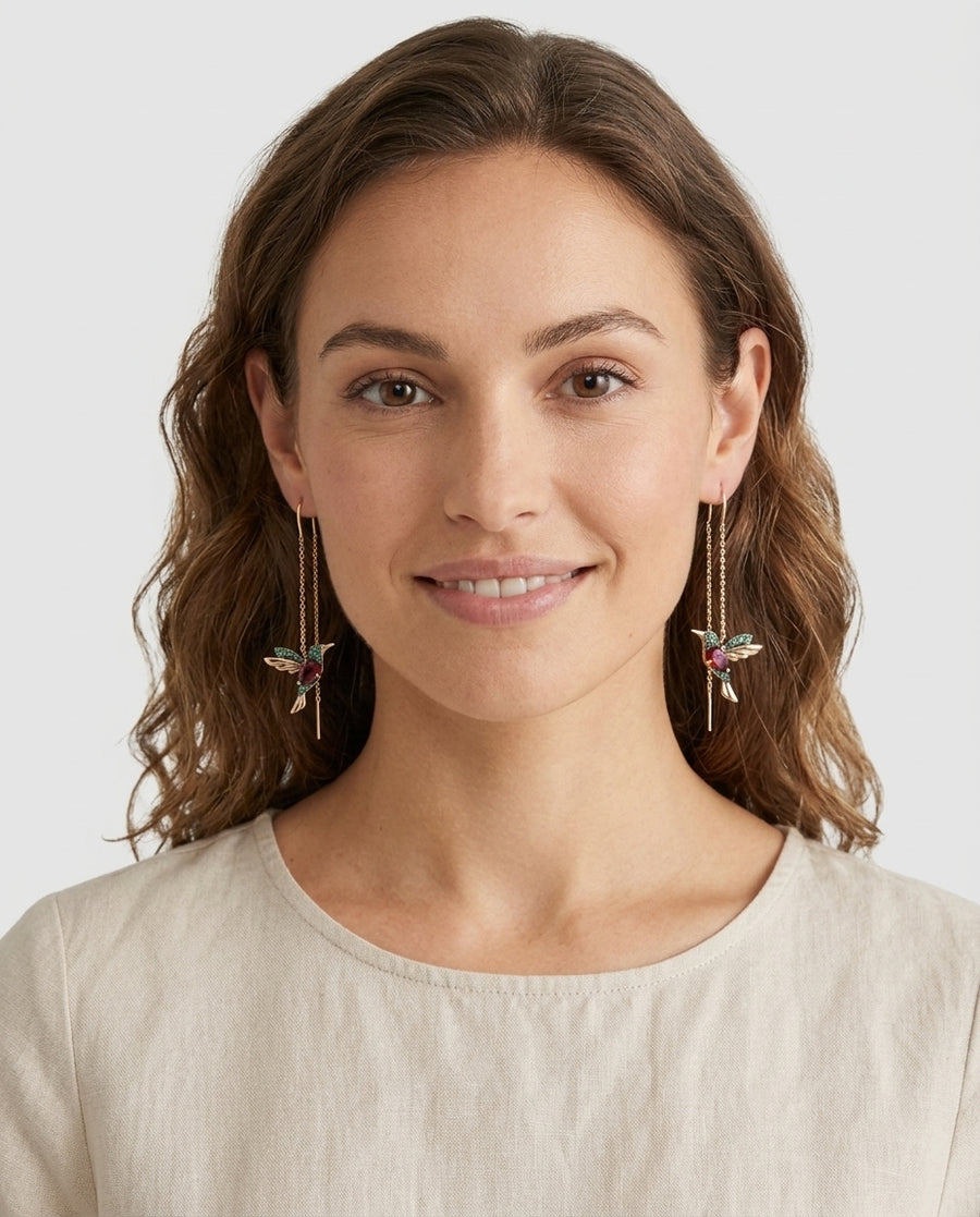 Women's Gold Hummingbird Earrings Statement Jewellery Jewelry Gift for Women Weddings Parties Prom and Everyday Wear - Front [Lystr 6acb369155a6208493d7ae73:front]