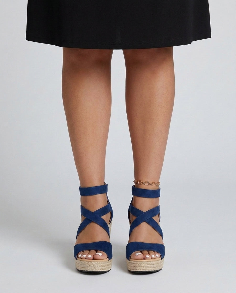 Women's Ankle Strap Wedge Sandals Footwear for Summer Holidays Weddings Parties and Everyday Wear - Blue Front [Lystr 6ad9ef1f5bbfaadb16b04672:blue:front]