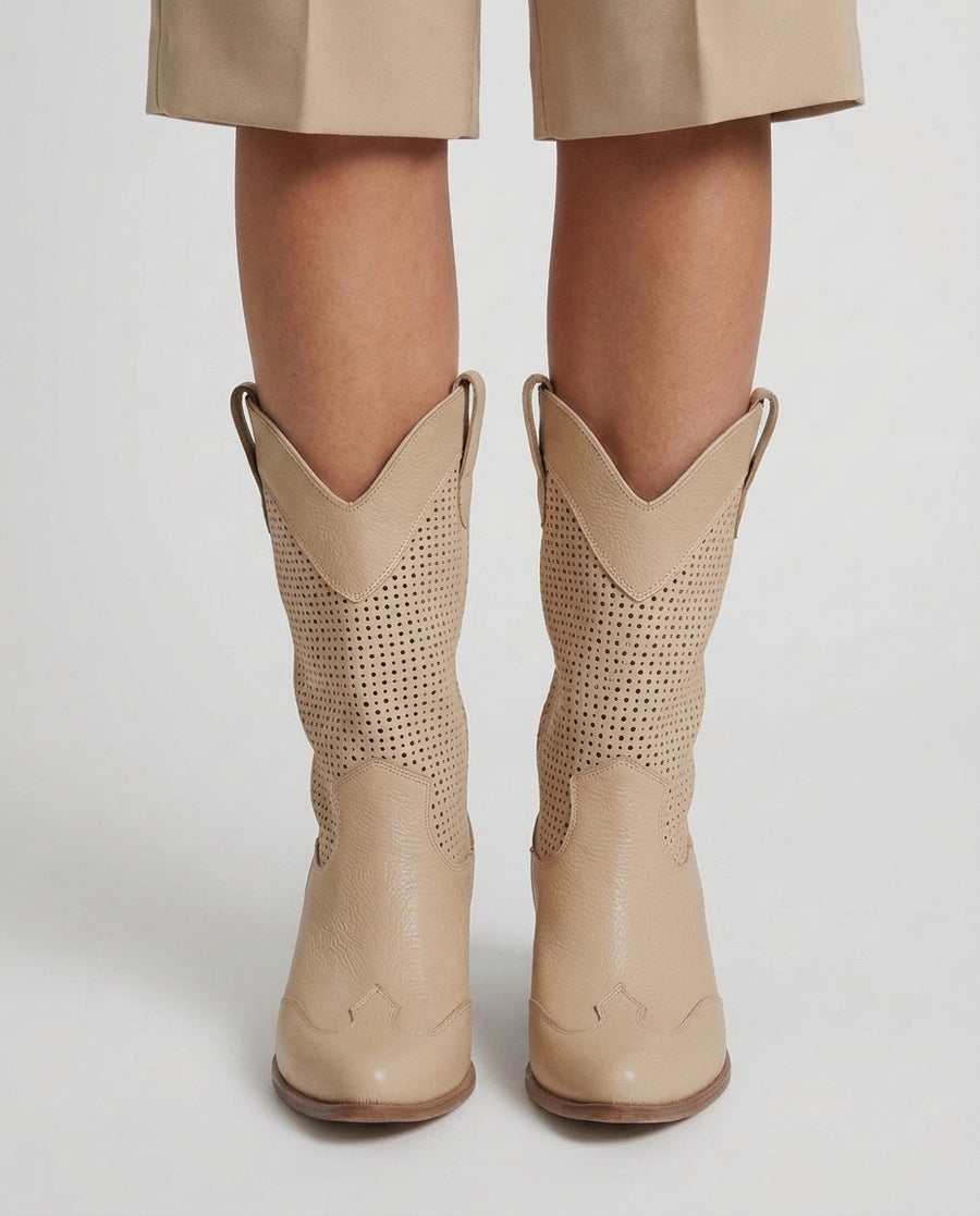 Women's Cowboy Style Western Footwear Boots Footwear for Summer Holidays Weddings Parties and Everyday Wear - Beige Front [Lystr 6adb4f919bc79a082044c4cf:beige:front]