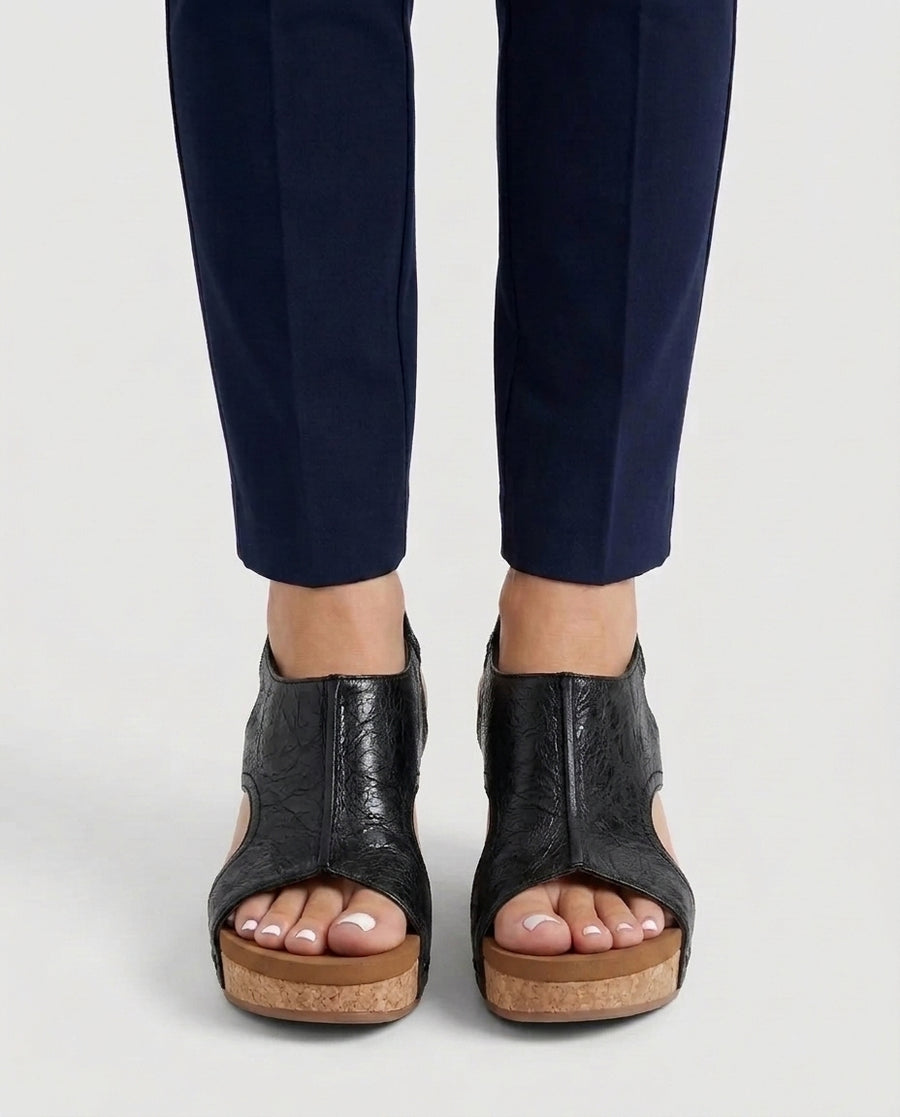 Women's Suede Wedge Footwear Sandals Footwear for Summer Holidays Weddings Parties and Everyday Wear - Black Front [Lystr 6ade7339faff72070ae24bda:black:front]