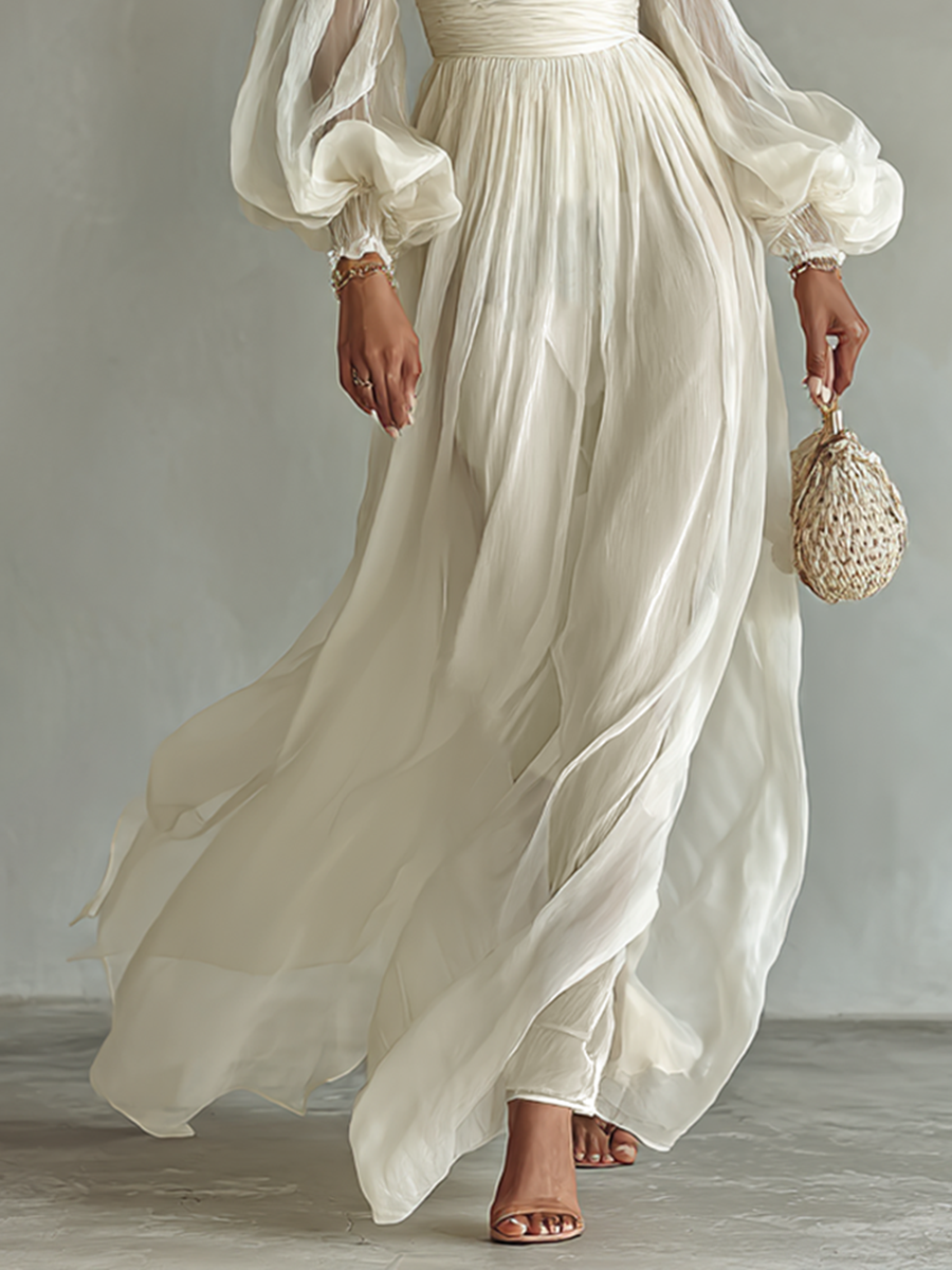 Women’s Elegant Chiffon Maxi Dress | Long Sleeve