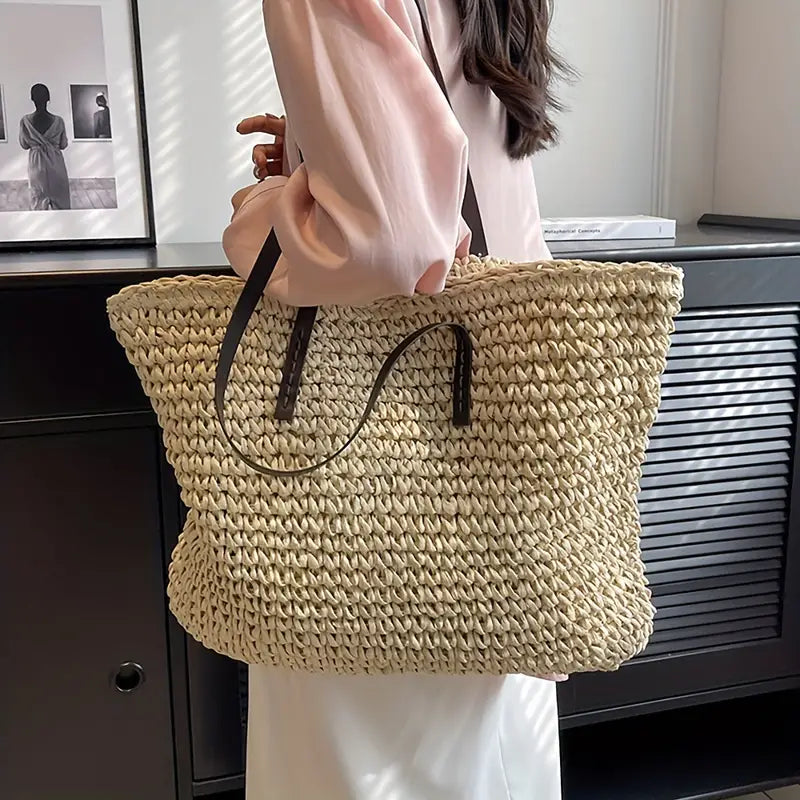Women's Straw Beach Tote Purse Bag for Work Travel Holidays Shopping Commutes and Everyday Use