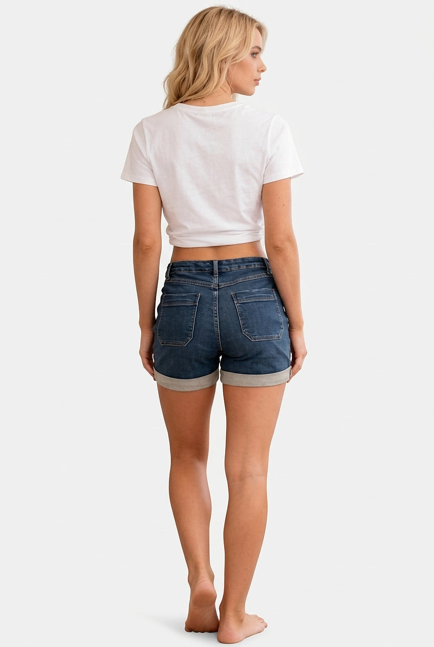 Women's High Waisted Button Front Denim Shorts