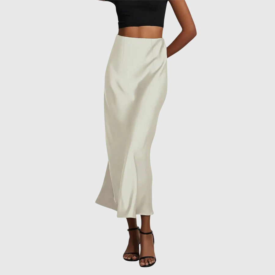 Women's Flowing Midi Skirt Outfit for Work Brunch Parties Holidays and Everyday Wear
