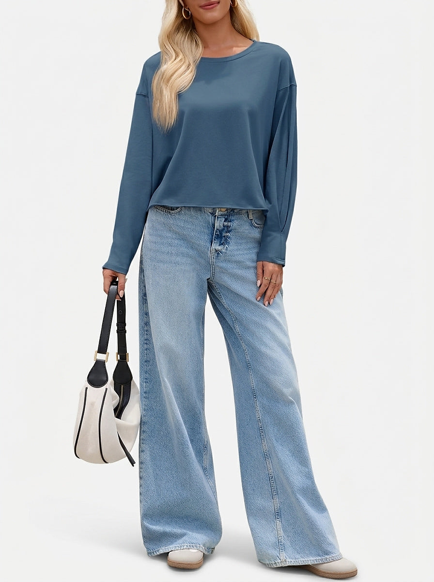 Women’s Long Sleeve Crew Neck Crop Top