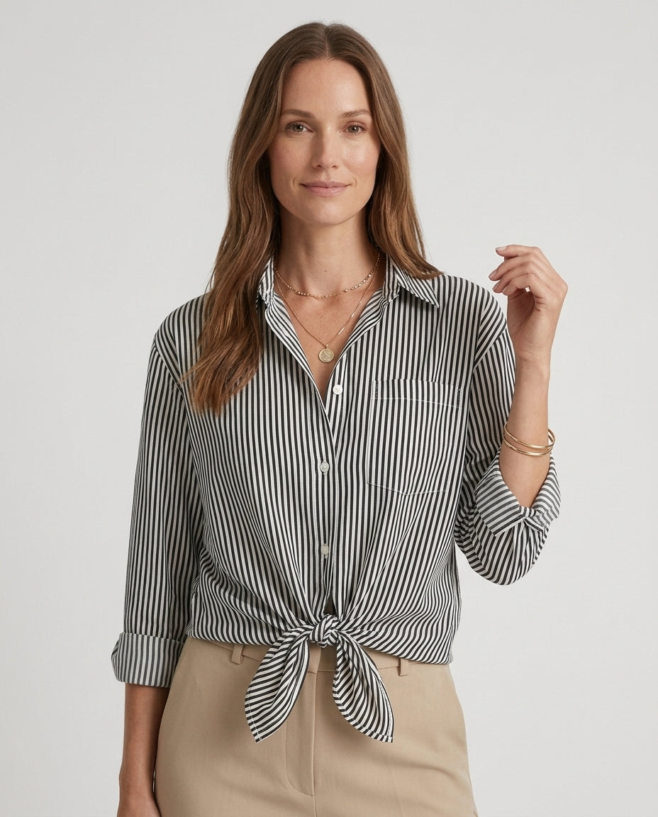 Women’s Striped Button-Down Shirt with Chest Pocket