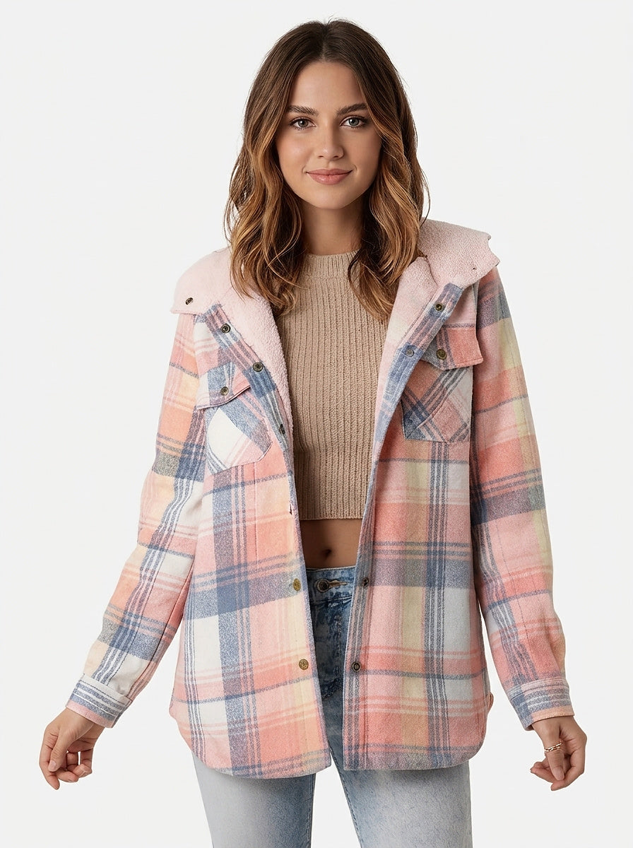 Women’s Plaid Hooded Jacket with Pockets