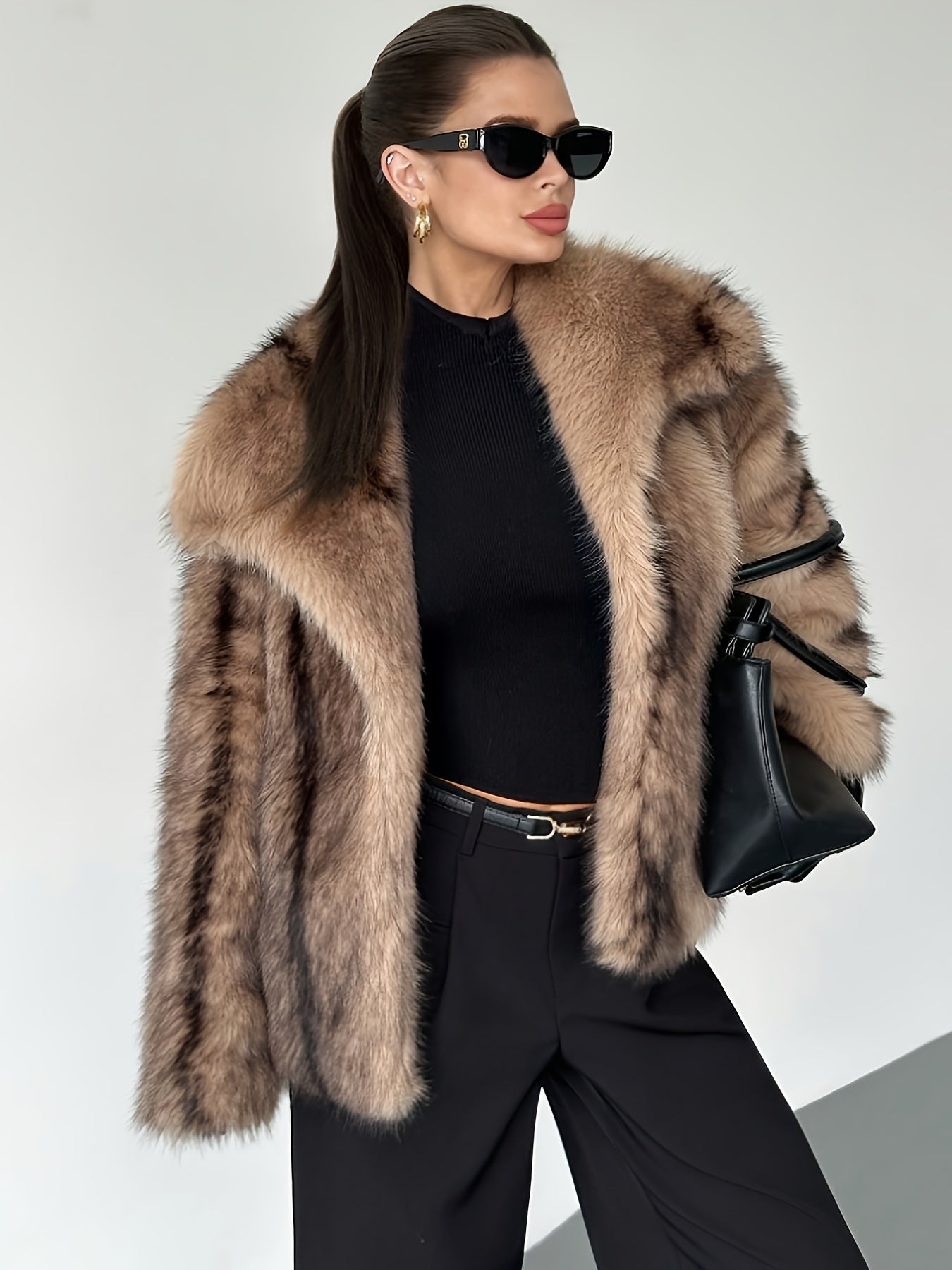 Women's Oversized Cropped Coat Notch Collar Long Sleeve Chic Fashion