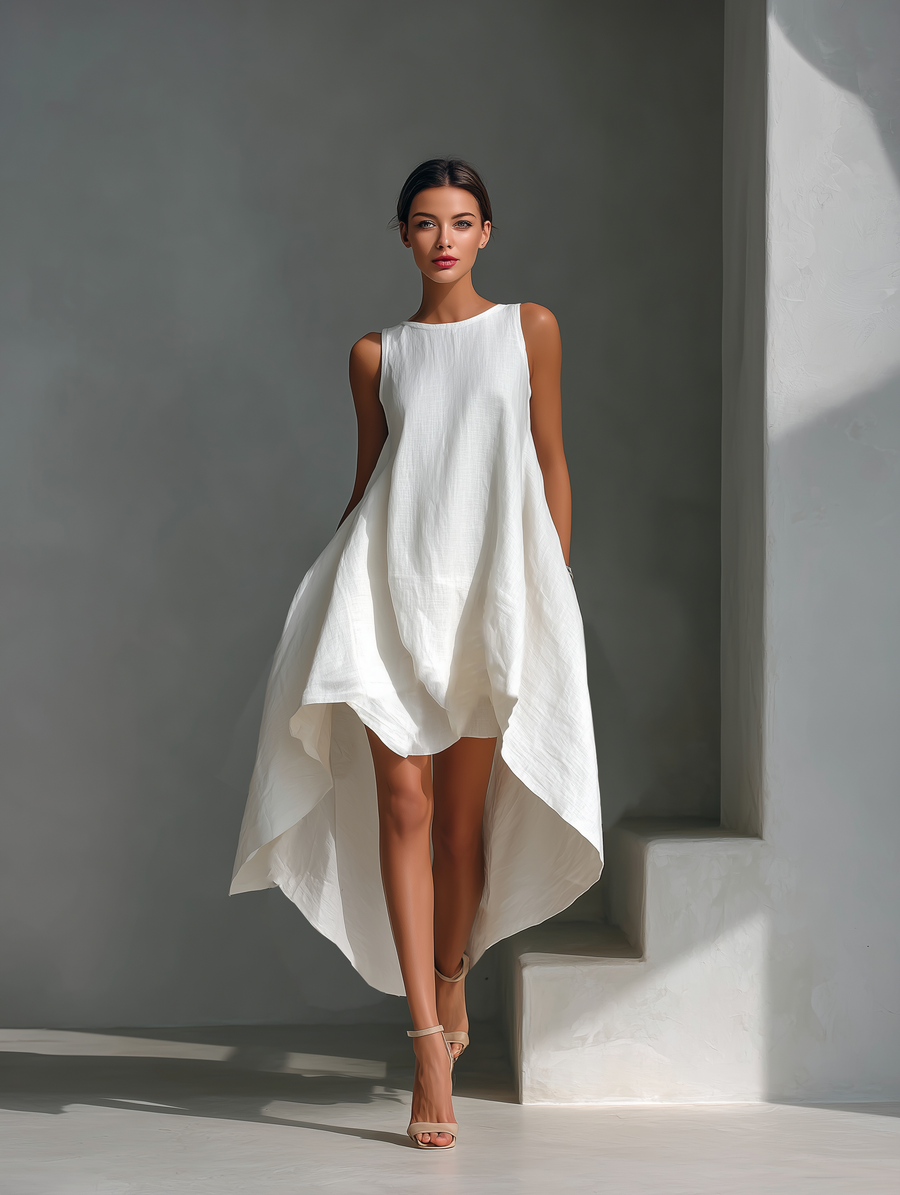 Women's Asymmetric Midi Sleeveless Dress Outfit for Summer Holidays Weddings Parties and Everyday Wear