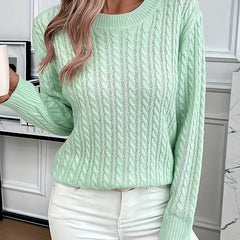Women's Cozy Cable Knit Sweater Crewneck Long Sleeve Casual Everyday