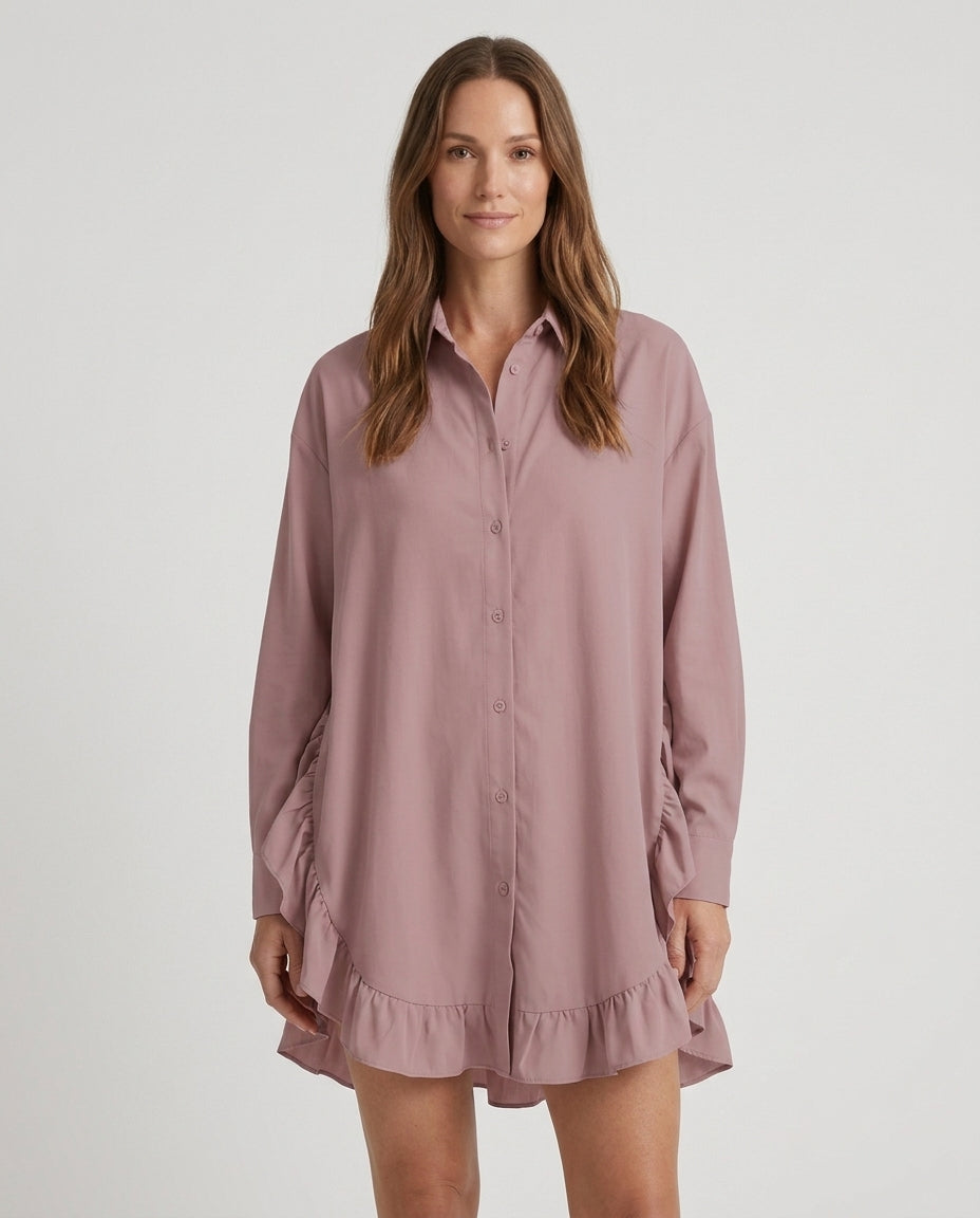 Women's Shirt With Ruffle Hem and Button Front