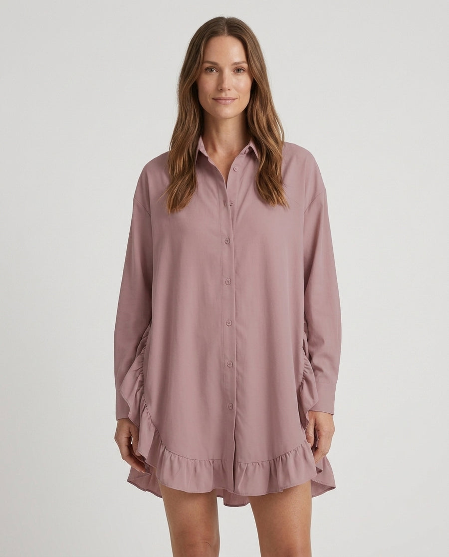 Women's Shirt With Ruffle Hem and Button Front