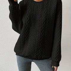 Women's Casual Cable Knit Sweatshirt Crewneck Relaxed Fit Everyday Wear