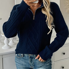 Women's Cable Knit Quarter Zip Sweater Relaxed Fit Long Sleeve Casual Layering