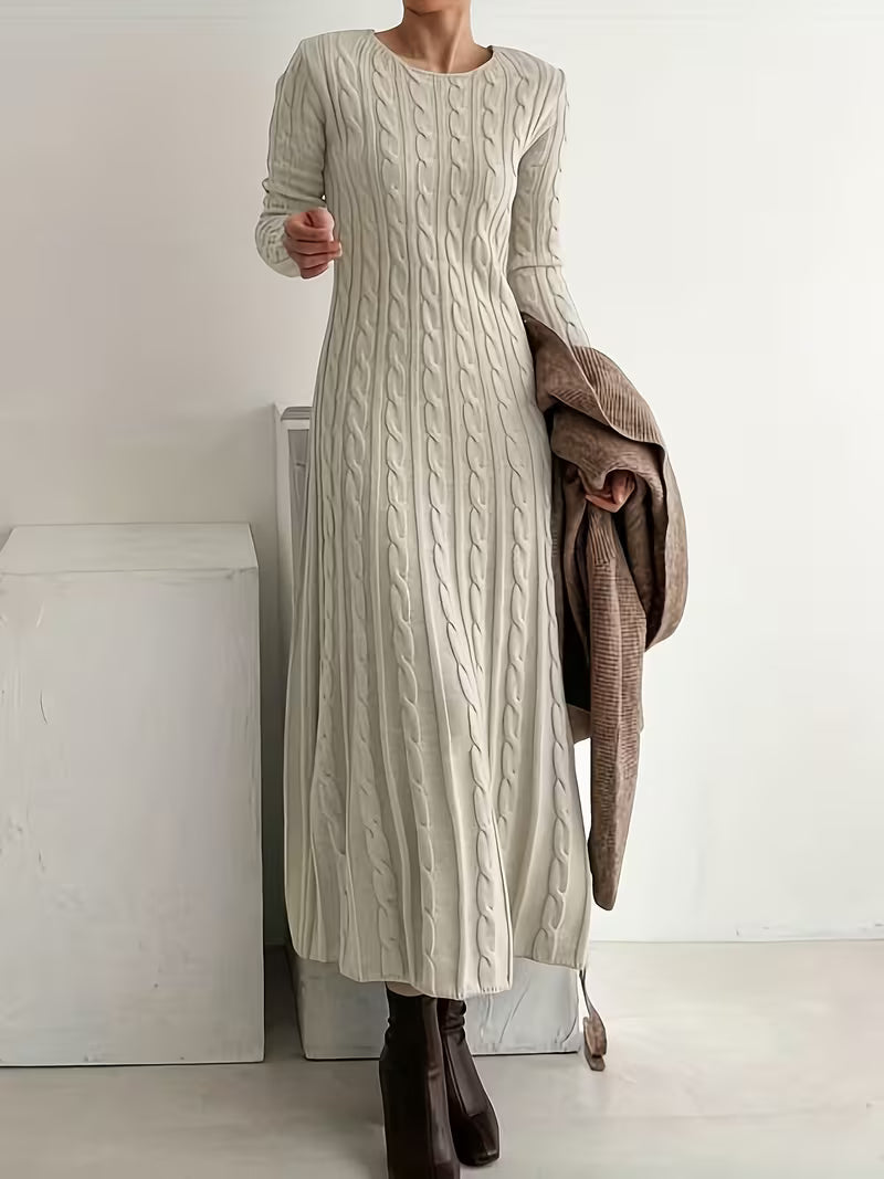 Women's Cable Knit Maxi Dress Long Sleeves Cozy Casual Everyday Wear