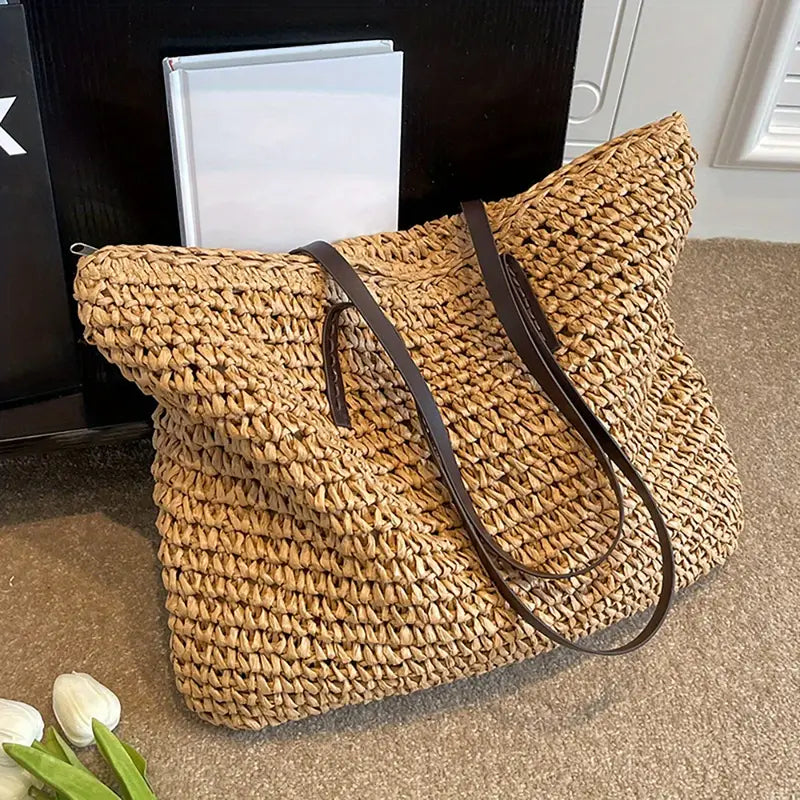 Women's Straw Beach Tote Purse Bag for Work Travel Holidays Shopping Commutes and Everyday Use