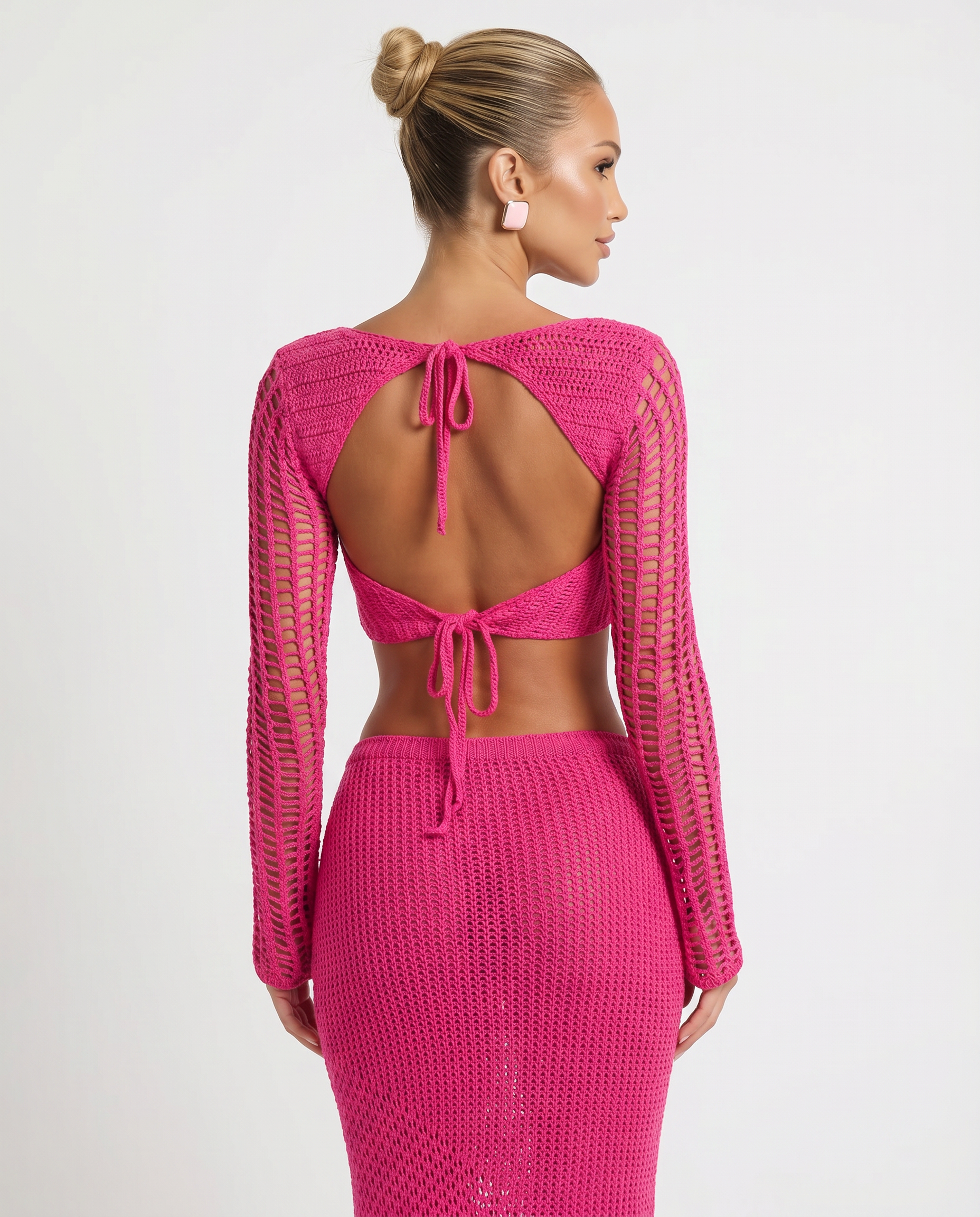 Women's Crochet Knit Long Sleeve Top Two-Piece Set Knitwear for Autumn Winter Layering Cosy Days and Everyday Wear