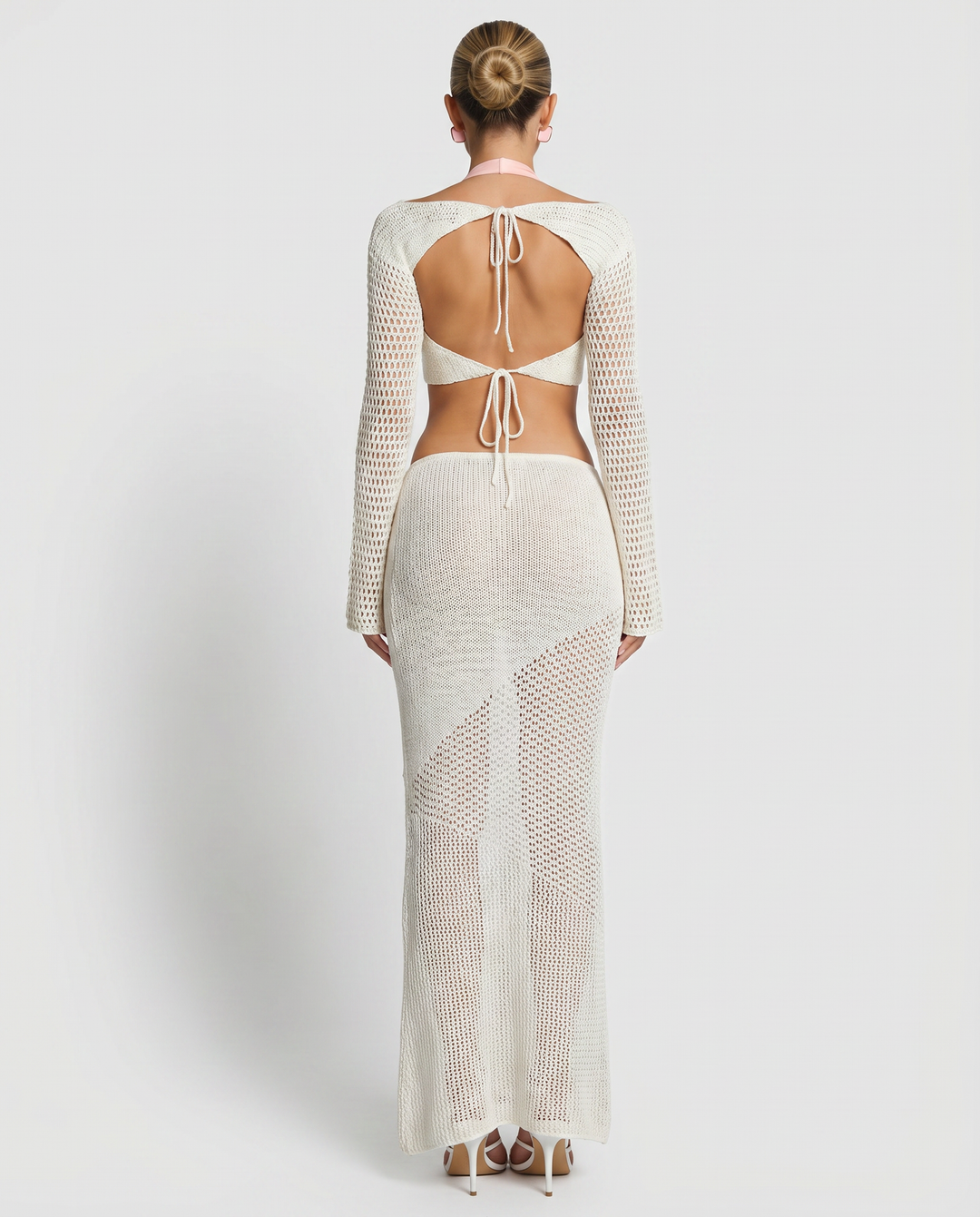 Women’s Stylish Crochet Knit Long Sleeve Top | Two-Piece Set