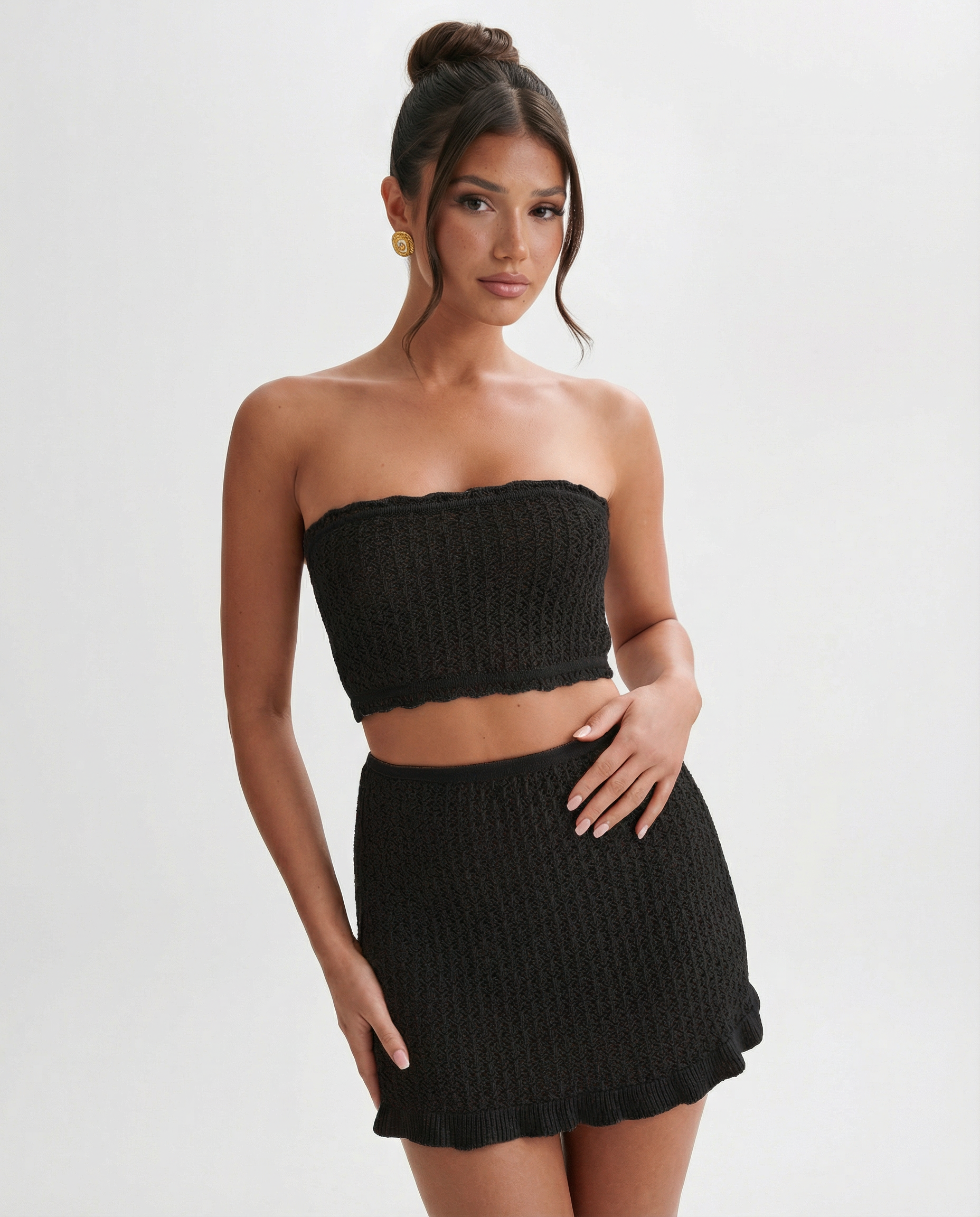 Women's Crochet Mini Skirt Outfit for Work Brunch Parties Holidays and Everyday Wear
