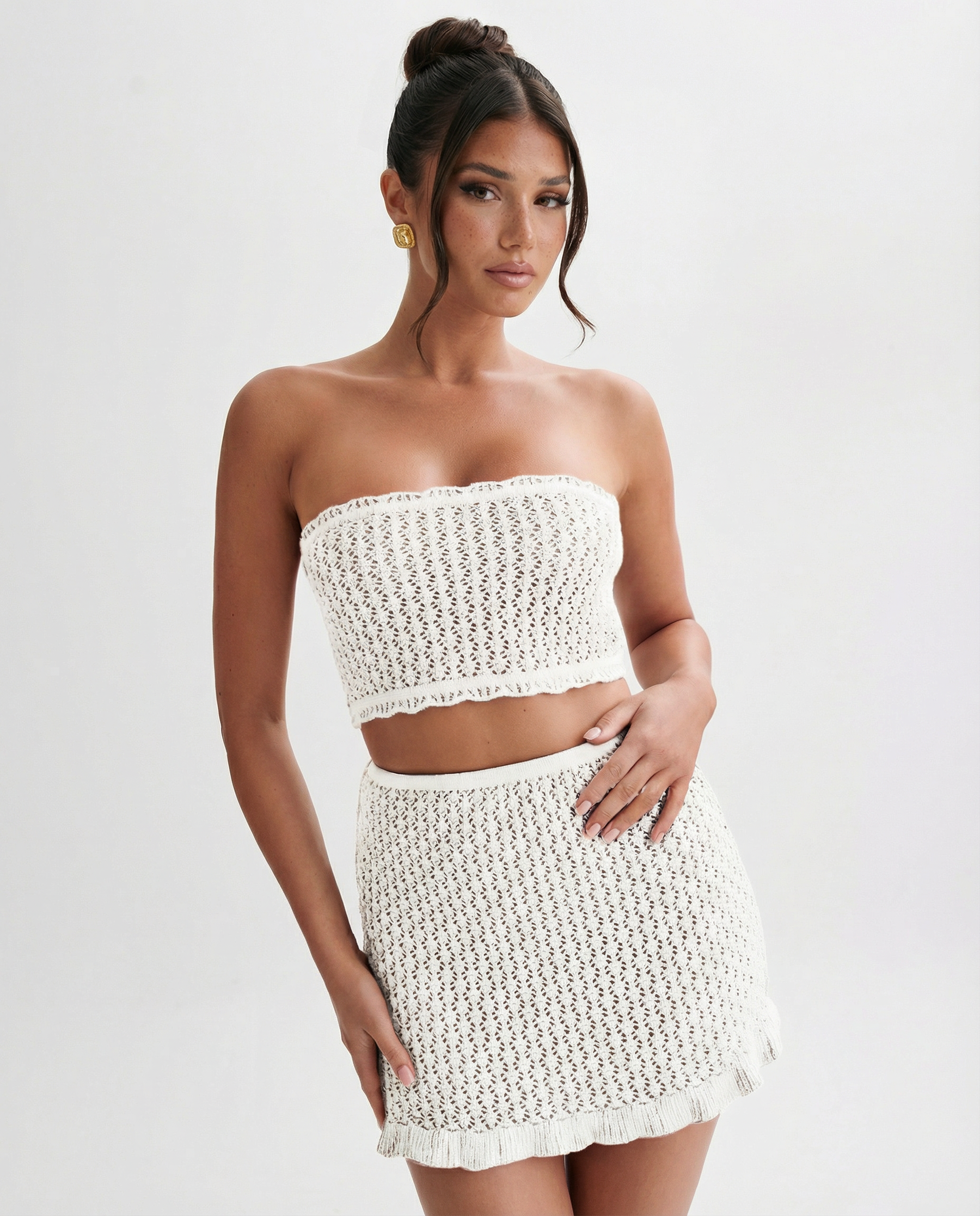 Women's Crochet Mini Skirt Outfit for Work Brunch Parties Holidays and Everyday Wear