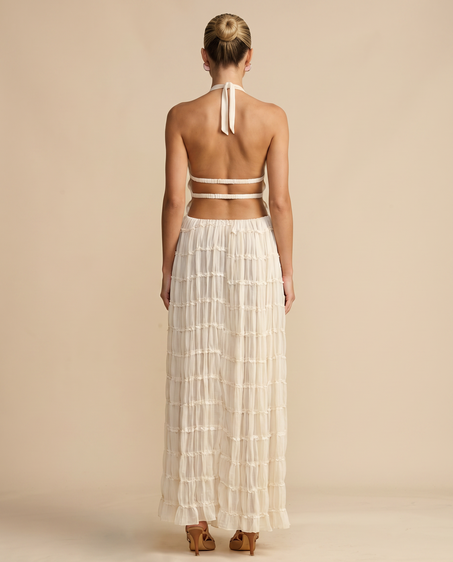 Women's Halter Top Maxi Skirt Pleated Set Outfit for Work Brunch Parties Holidays and Everyday Wear