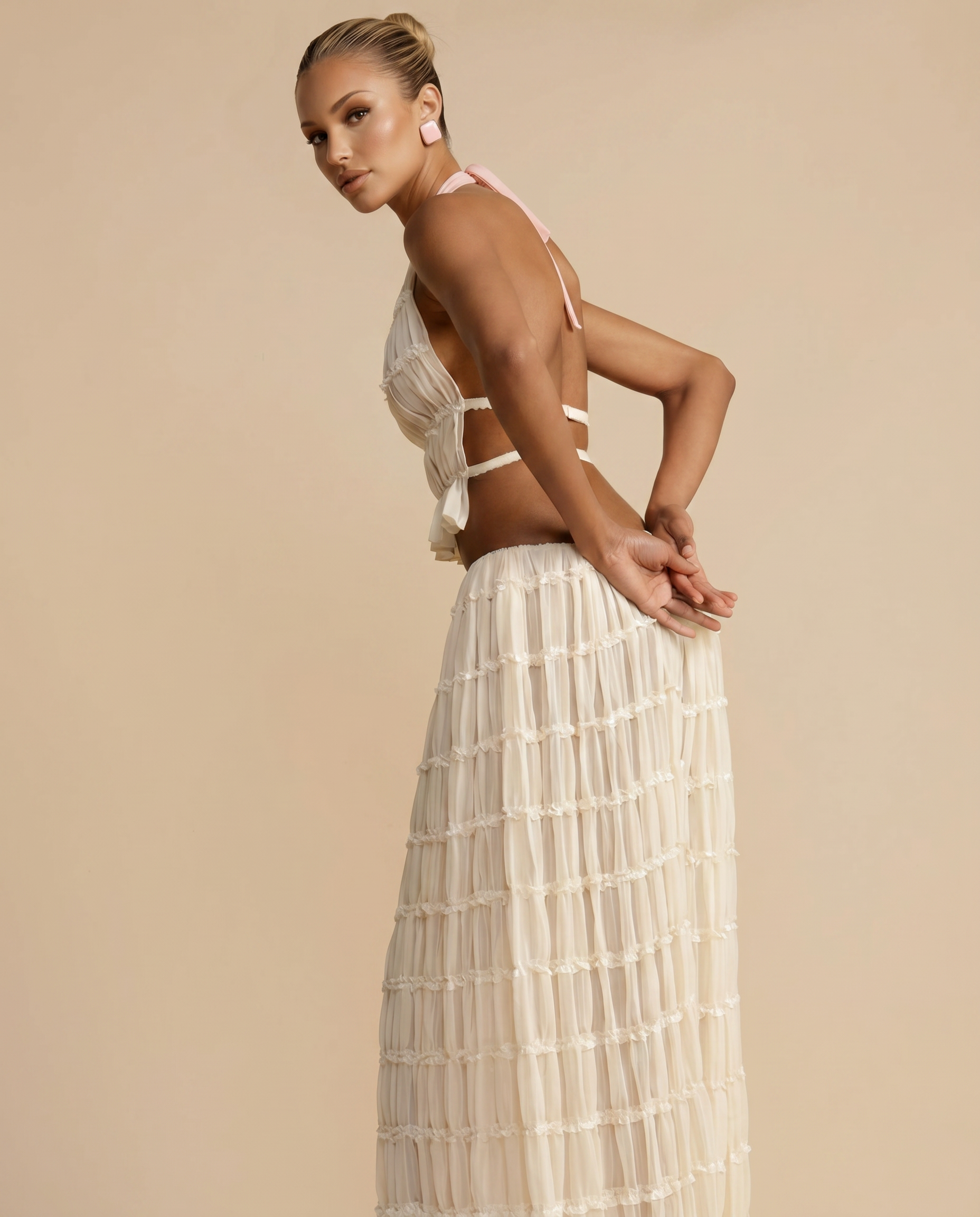 Women's Halter Top Maxi Skirt Pleated Set Outfit for Work Brunch Parties Holidays and Everyday Wear