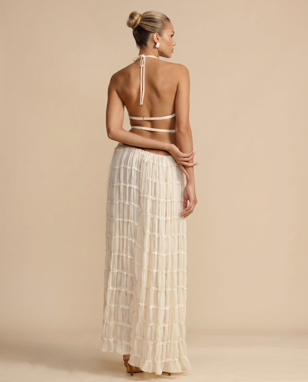 Women’s Elegant Halter Top Maxi Skirt Set | Pleated