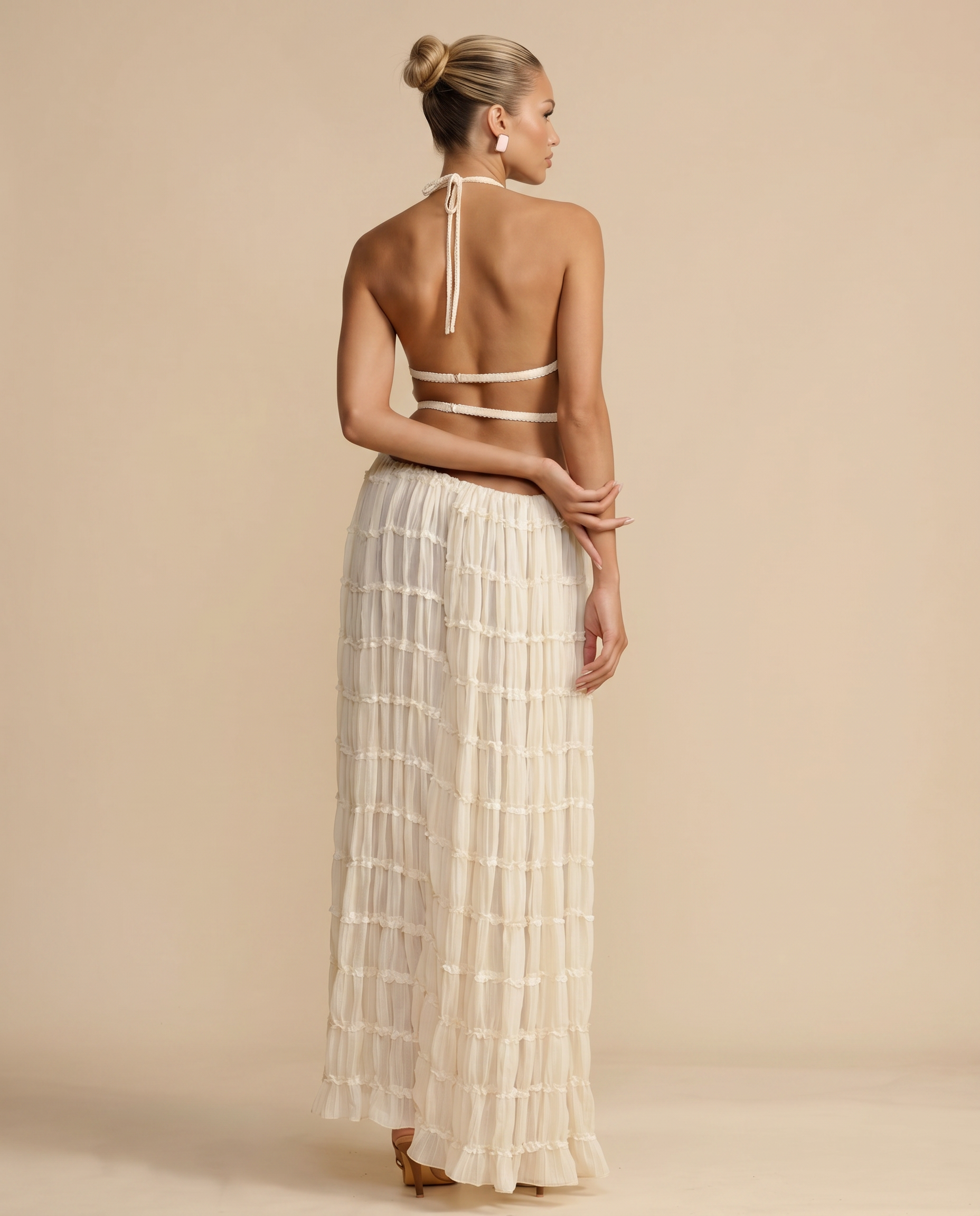 Women's Halter Top Maxi Skirt Pleated Set Outfit for Work Brunch Parties Holidays and Everyday Wear