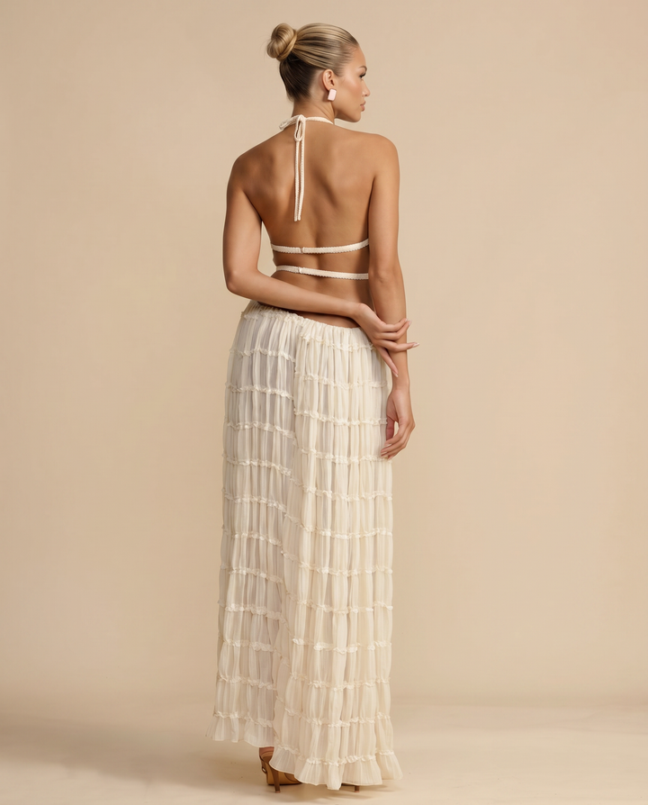 Women’s Elegant Halter Top Maxi Skirt Set | Pleated