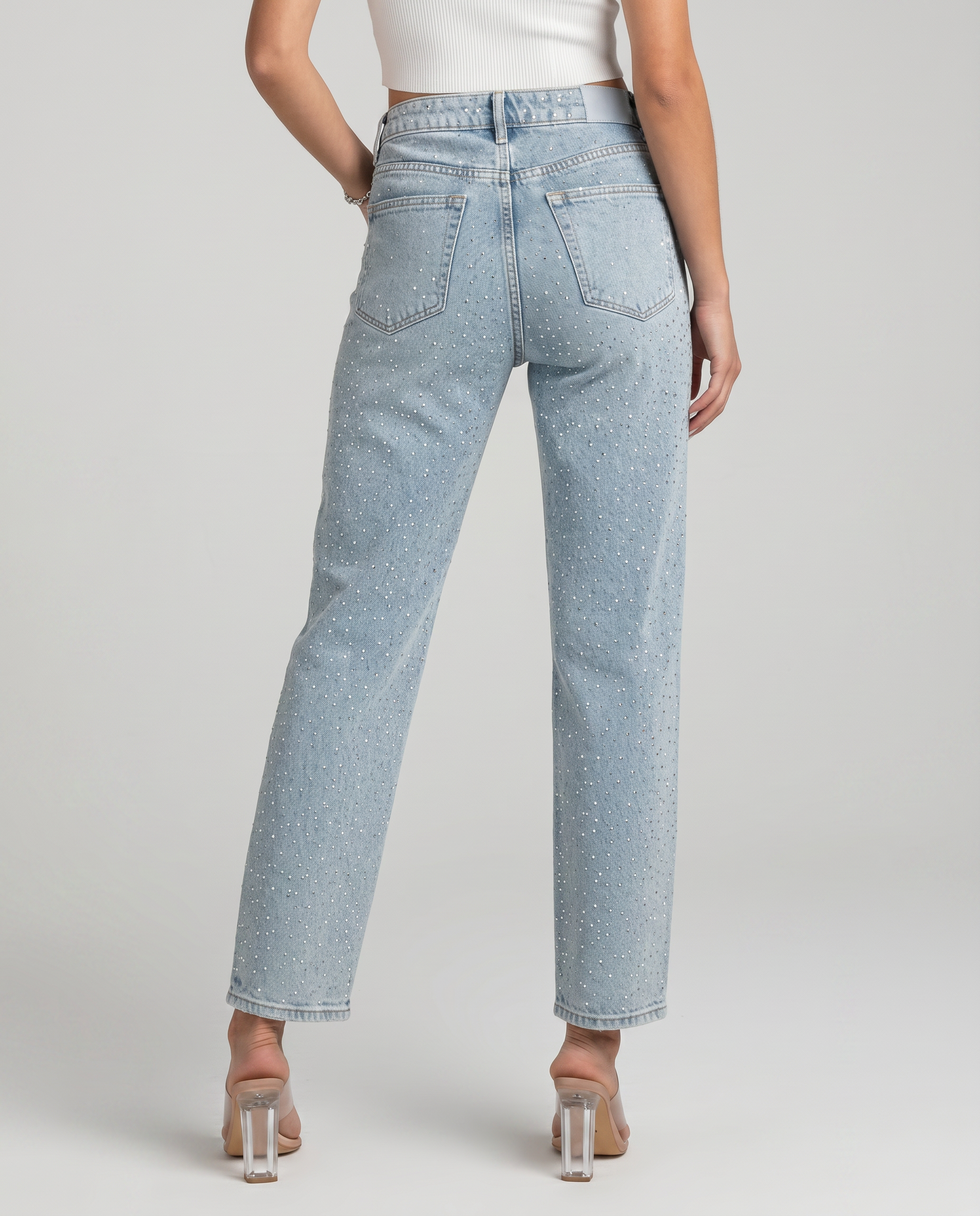 Women's High-Waist Shimmer Jeans Outfit for Work Casual Days Holidays and Everyday Wear