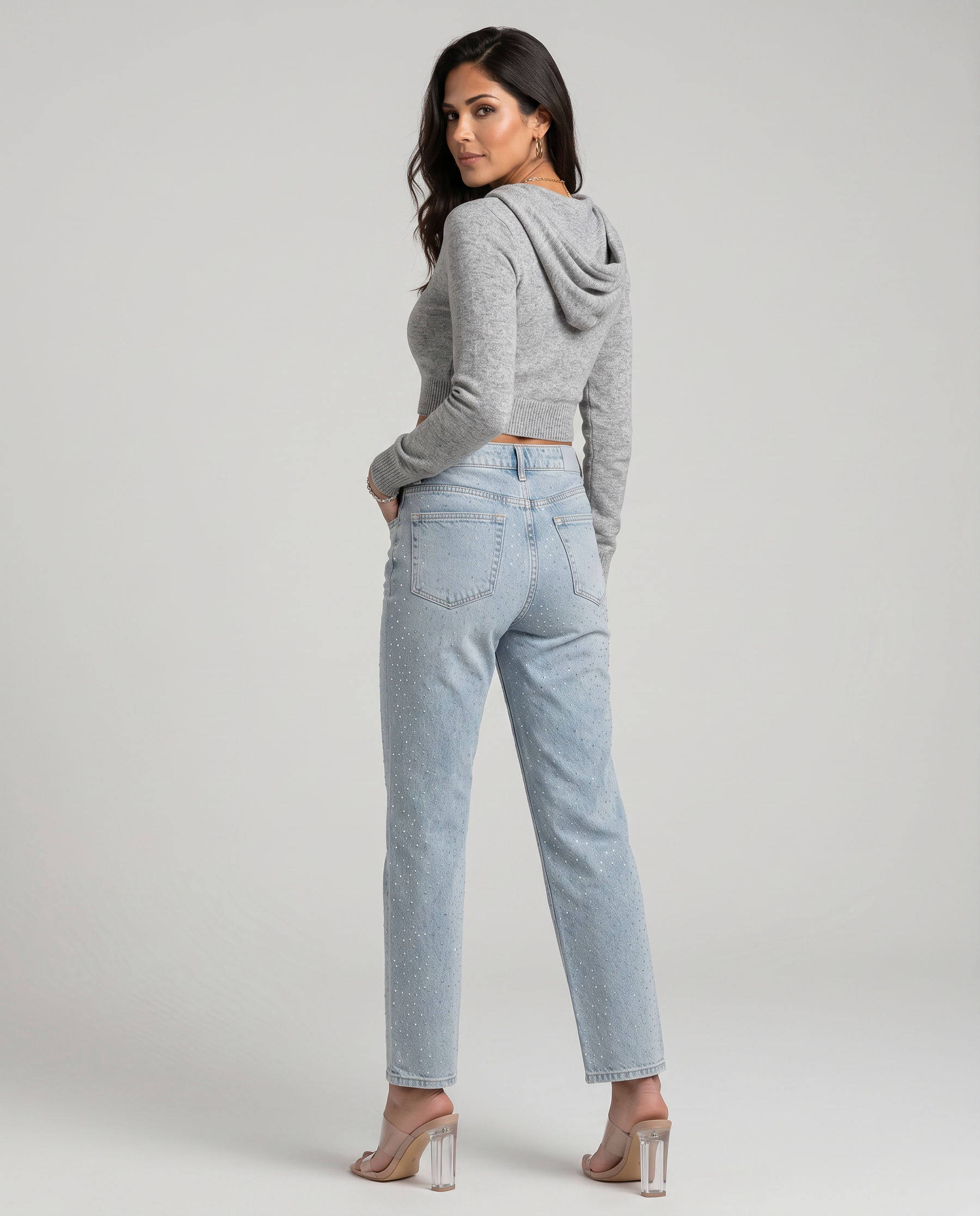 Women's High-Waist Shimmer Jeans Outfit for Work Casual Days Holidays and Everyday Wear