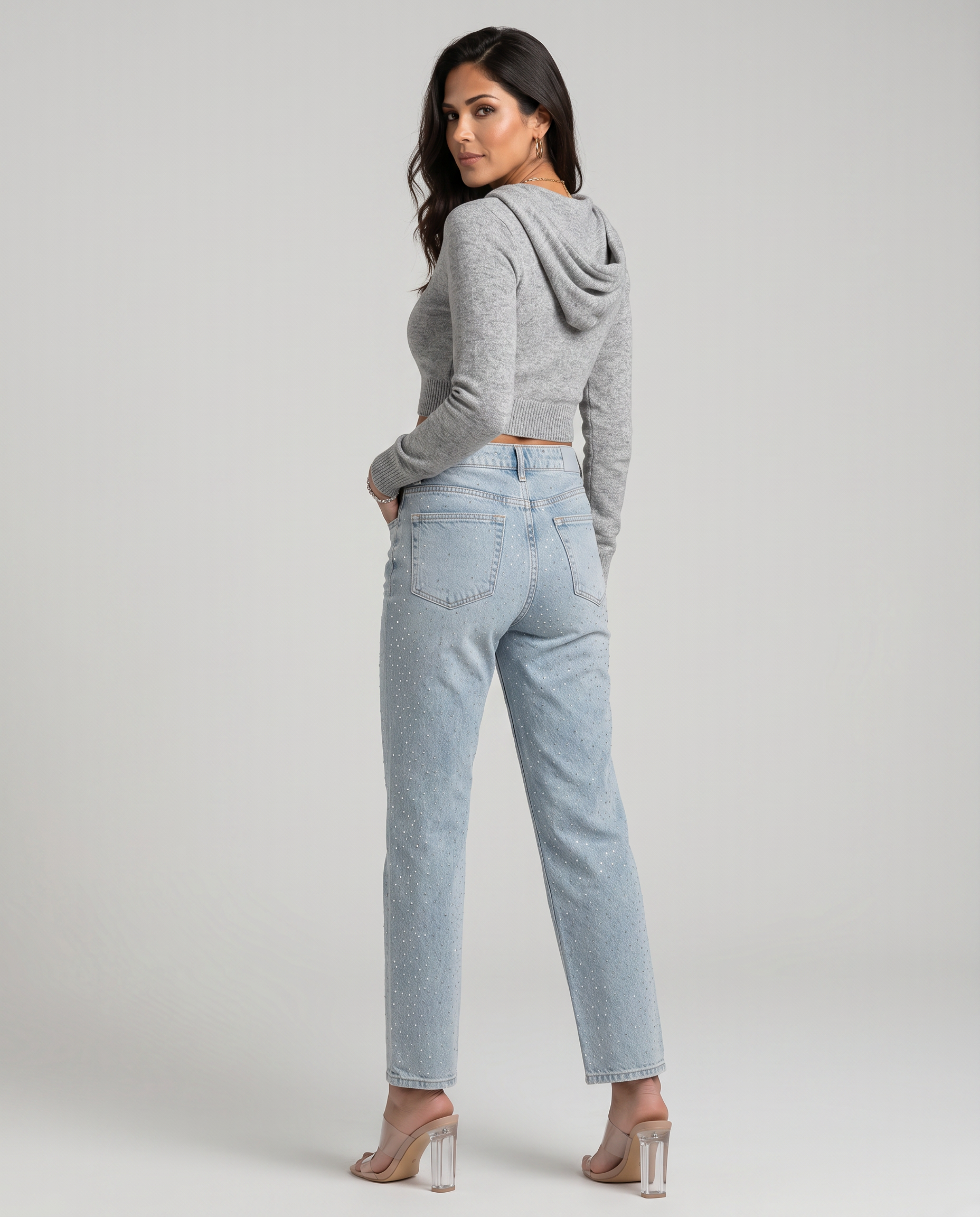 Women's High-Waist Shimmer Jeans Outfit for Work Casual Days Holidays and Everyday Wear