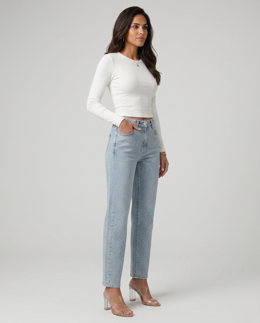 Women’s High-Waist Shimmer Jeans | Stylish