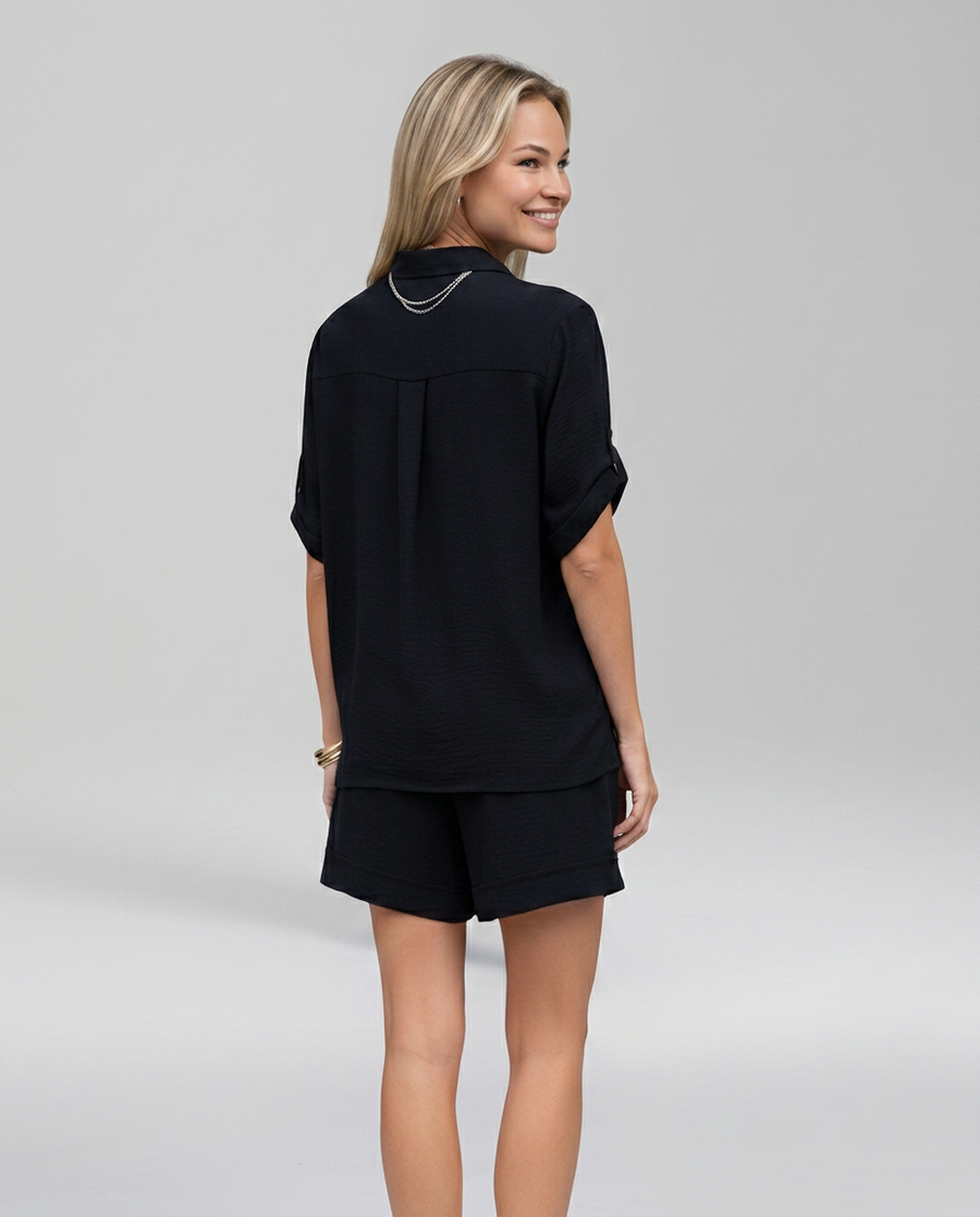 Women's Casual Short Sleeve Button Front Set Outfit for Work Casual Days Holidays and Everyday Wear