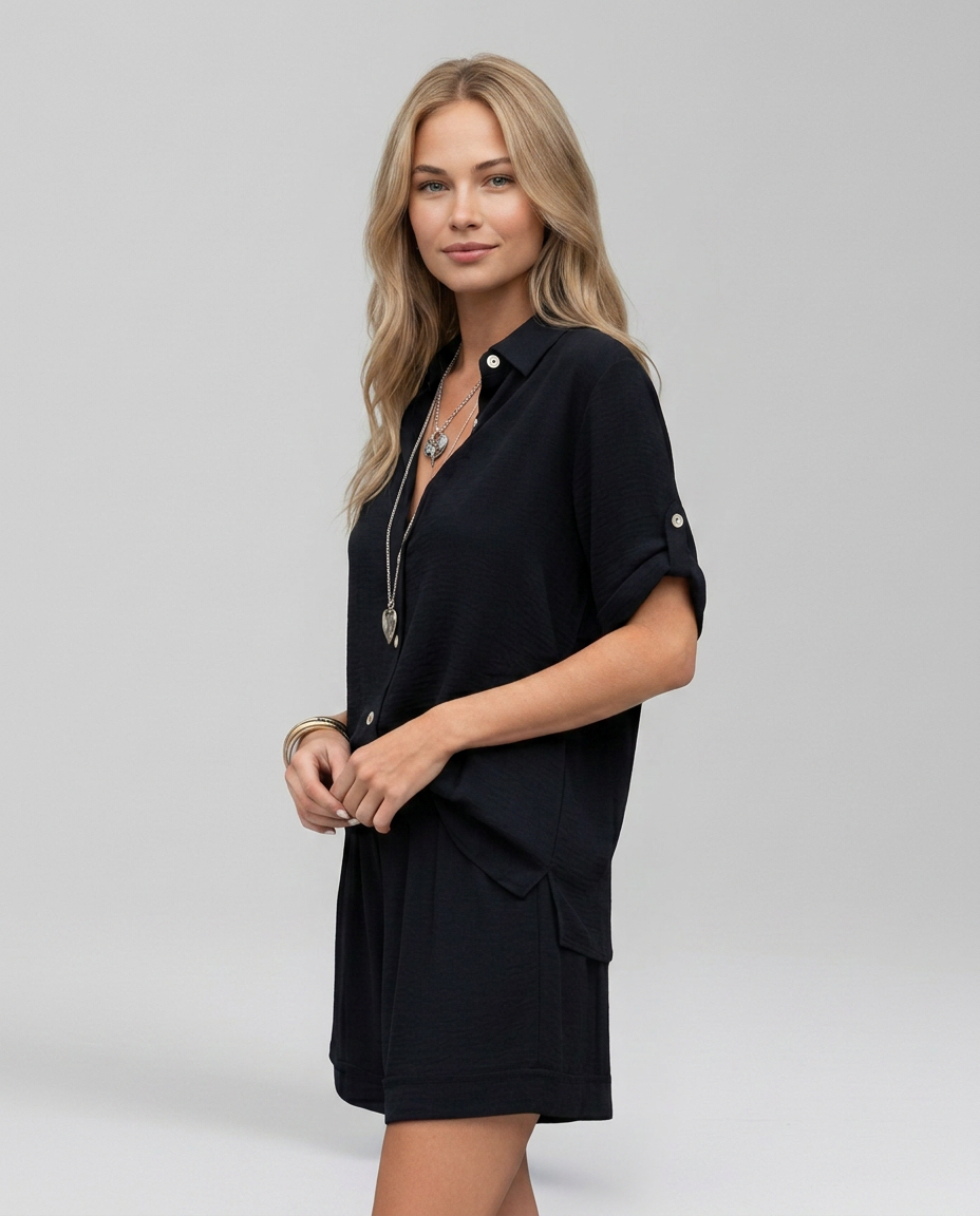 Women's Casual Short Sleeve Button Front Set Outfit for Work Casual Days Holidays and Everyday Wear