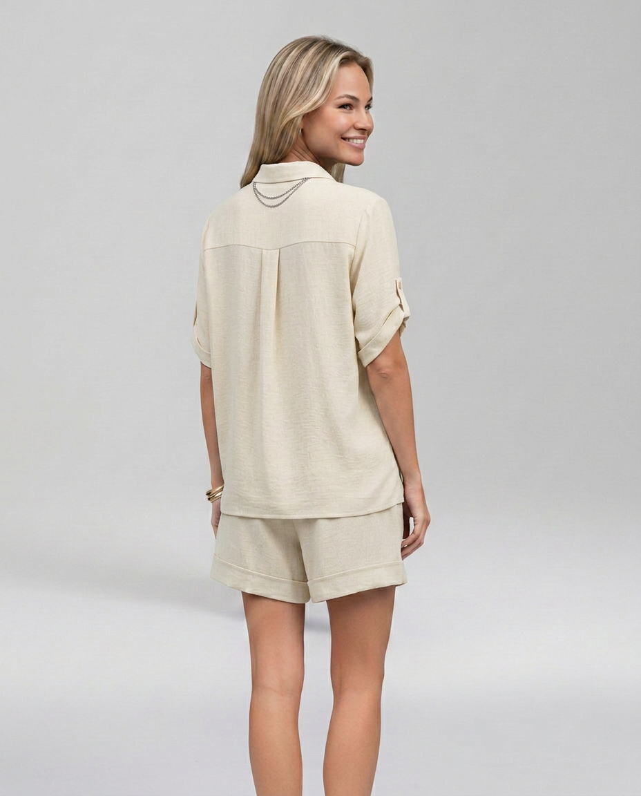 Women's Casual Short Sleeve Button Front Set Outfit for Work Casual Days Holidays and Everyday Wear