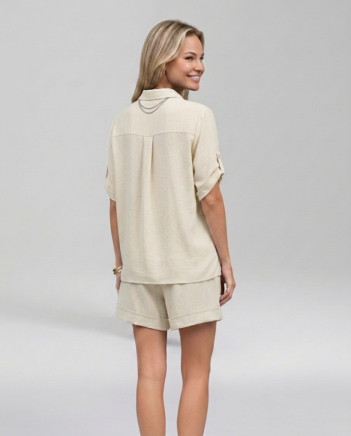 Women’s Casual Short Sleeve Button Front Set | Stylish