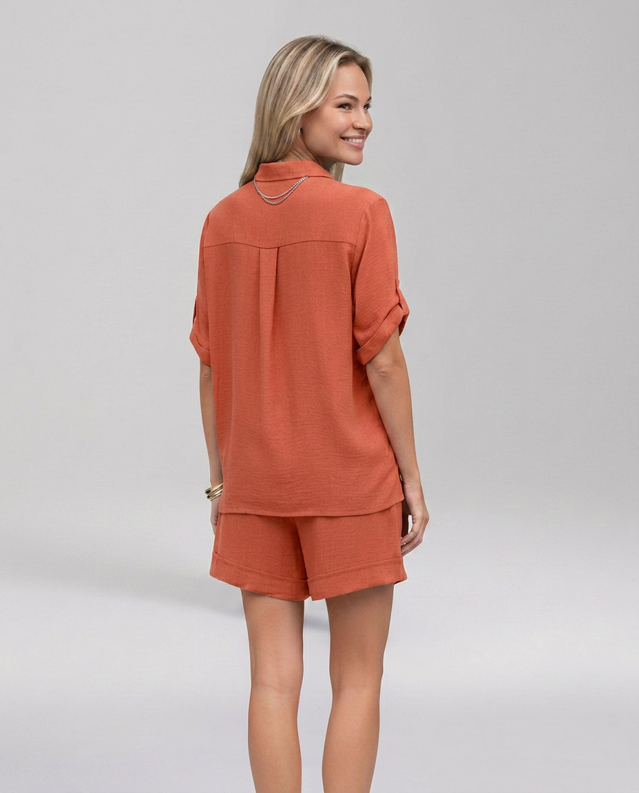 Women's Casual Short Sleeve Button Front Set Outfit for Work Casual Days Holidays and Everyday Wear