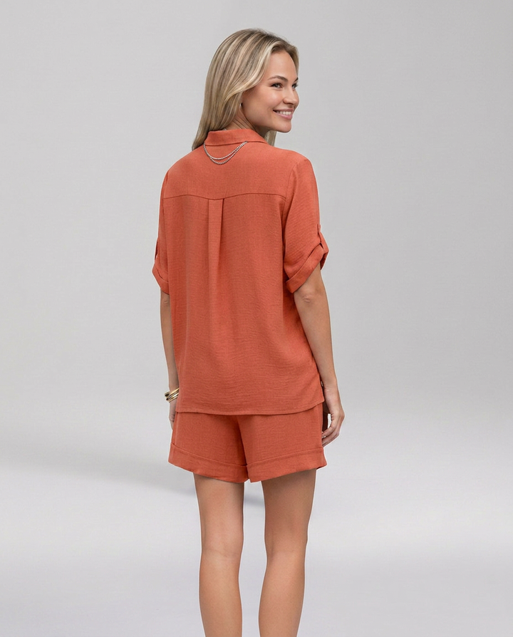 Women’s Casual Short Sleeve Button Front Set | Stylish