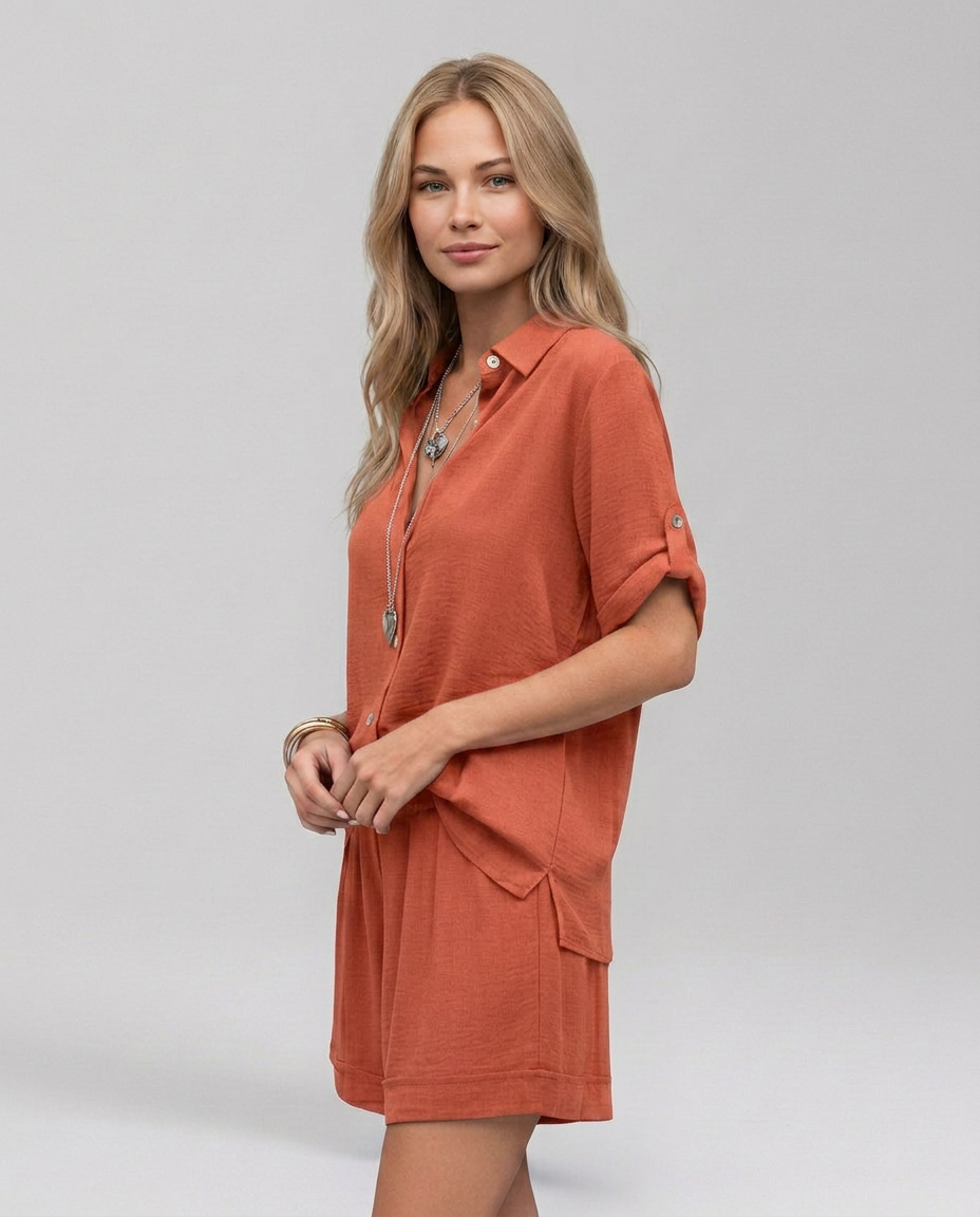 Women's Casual Short Sleeve Button Front Set Outfit for Work Casual Days Holidays and Everyday Wear