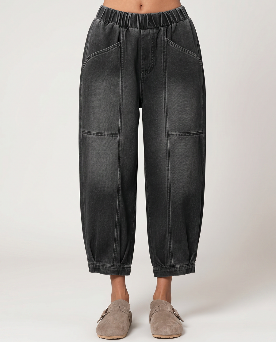 Women's Tapered Elastic Waist Casual Jeans Outfit for Work Casual Days Holidays and Everyday Wear