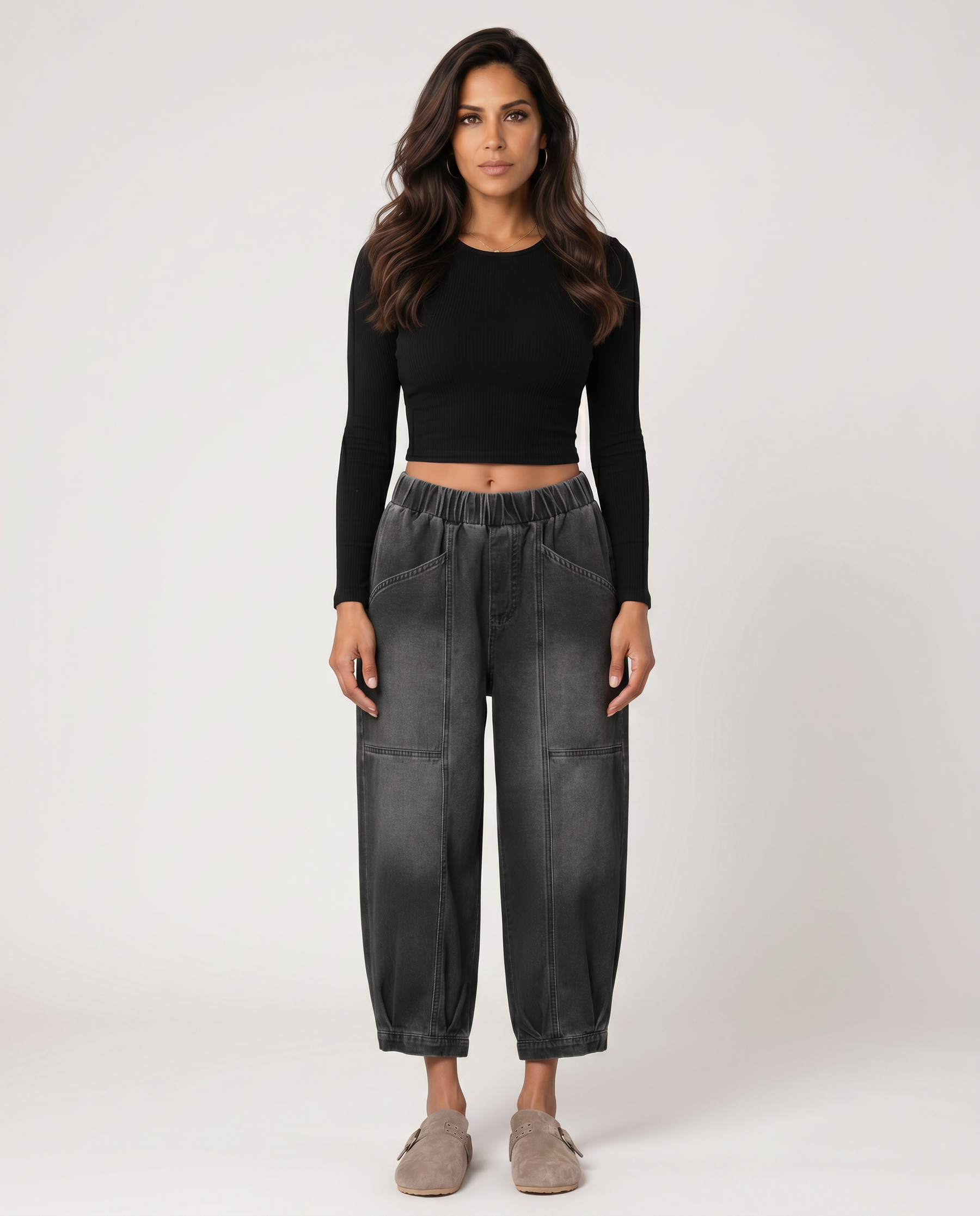 Women's Tapered Elastic Waist Casual Jeans Outfit for Work Casual Days Holidays and Everyday Wear