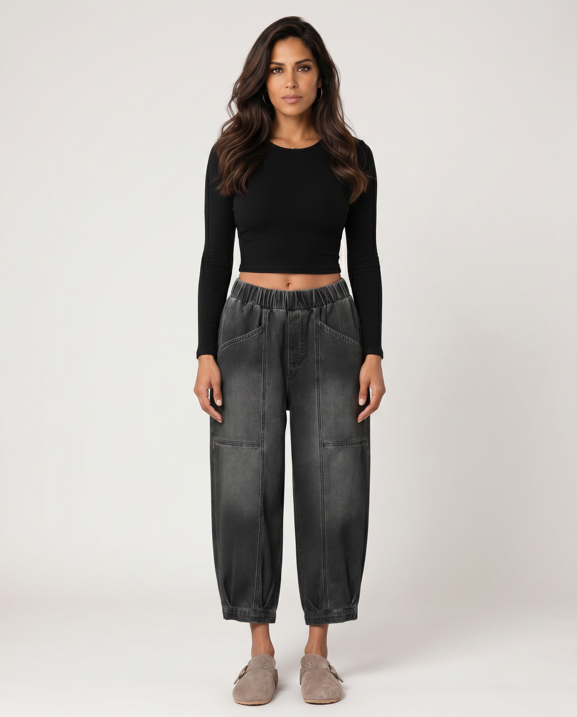 Women's Tapered Elastic Waist Casual Jeans Outfit for Work Casual Days Holidays and Everyday Wear