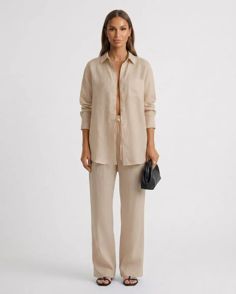 Women's Button-Up Shirt Two-Piece Set Outfit for Work Brunch Casual Days and Everyday Wear