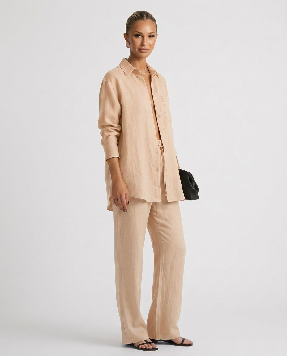 Women's Button-Up Shirt Two-Piece Set Outfit for Work Brunch Casual Days and Everyday Wear