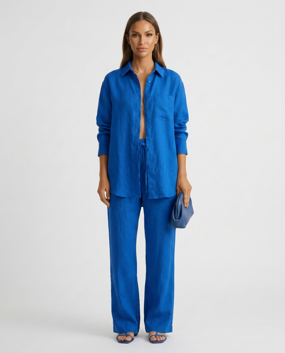 Women's Button-Up Shirt Two-Piece Set Outfit for Work Brunch Casual Days and Everyday Wear