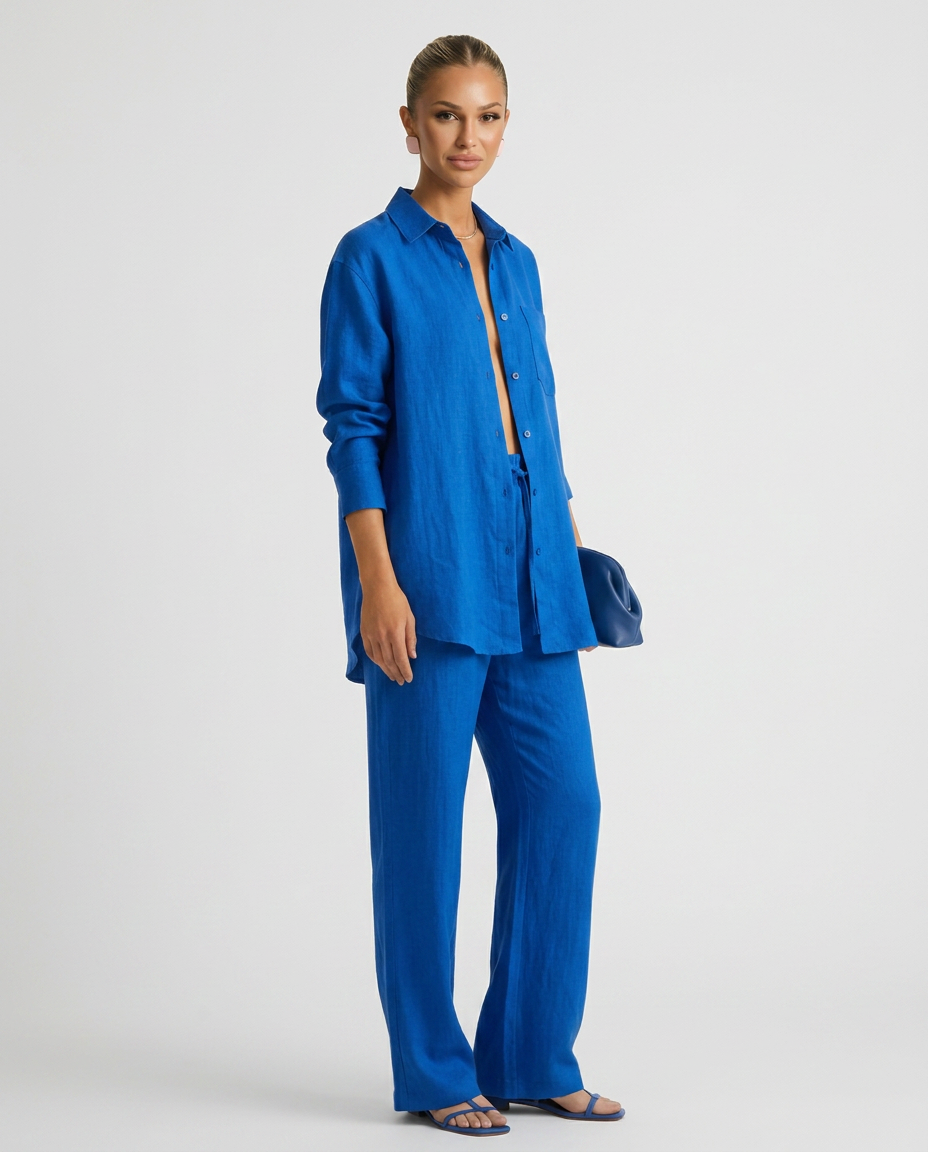 Women's Button-Up Shirt Two-Piece Set Outfit for Work Brunch Casual Days and Everyday Wear