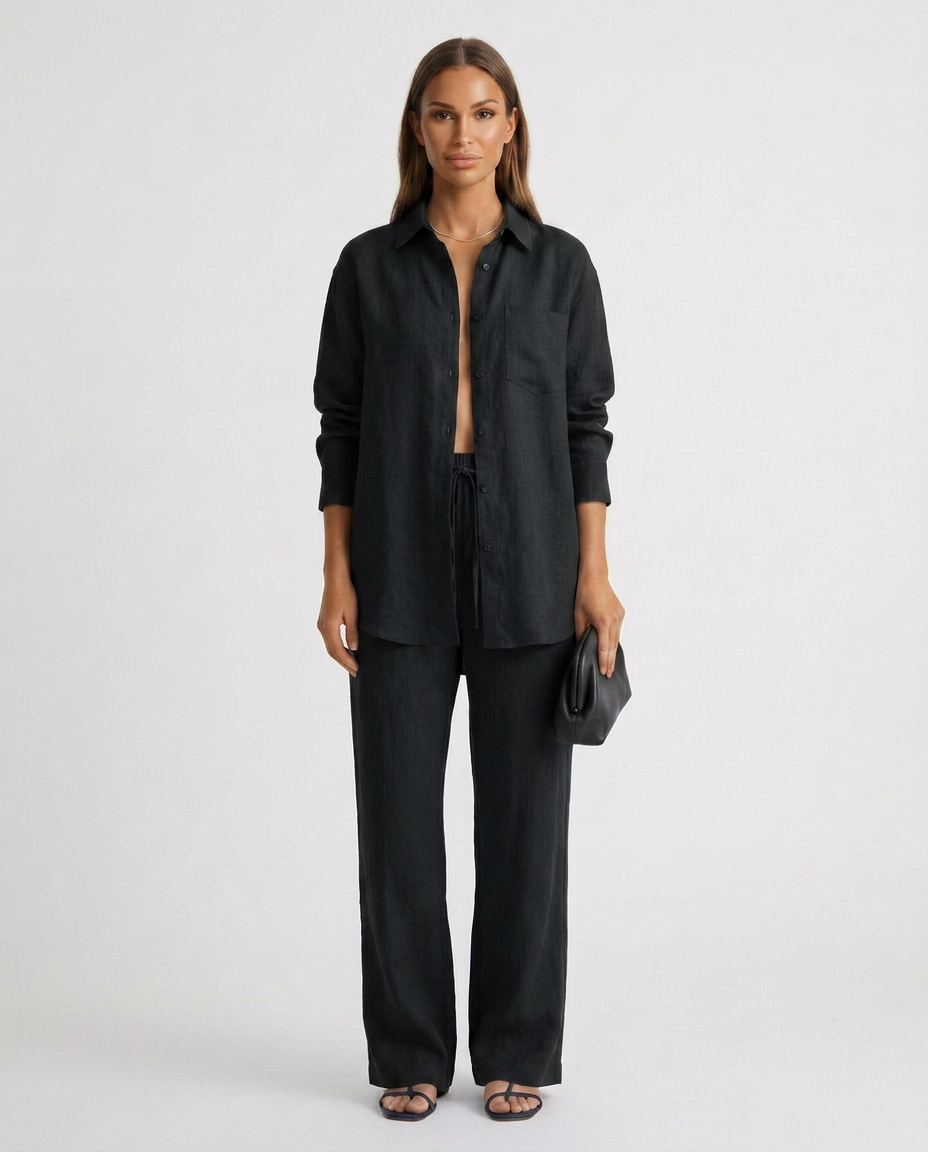 Women's Button-Up Shirt Two-Piece Set Outfit for Work Brunch Casual Days and Everyday Wear