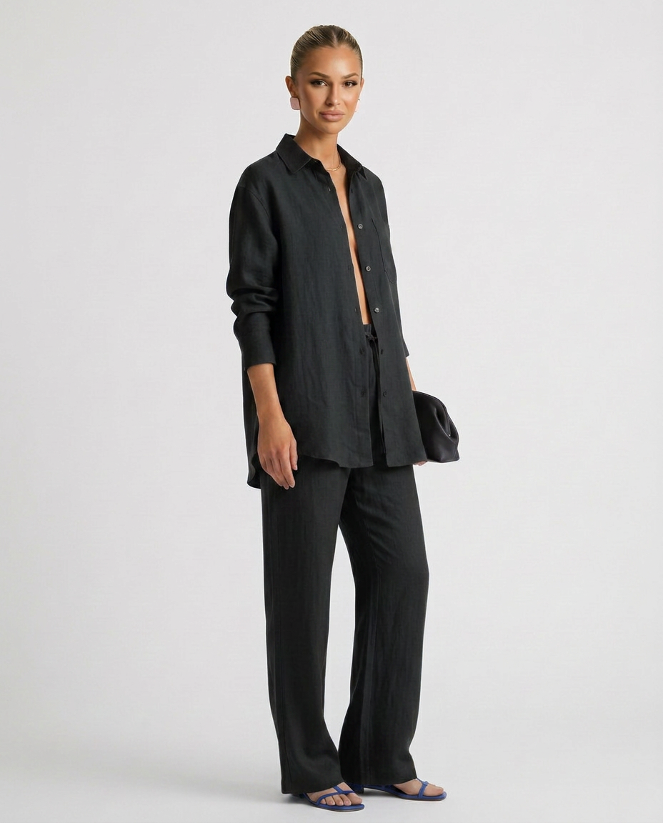 Women's Button-Up Shirt Two-Piece Set Outfit for Work Brunch Casual Days and Everyday Wear